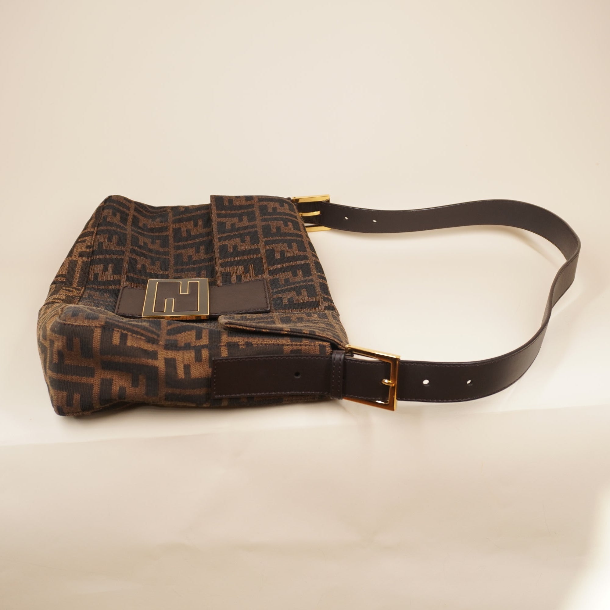 PRE-OWNED FF Baguette Maxi Canvas Brown Shoulder Bag