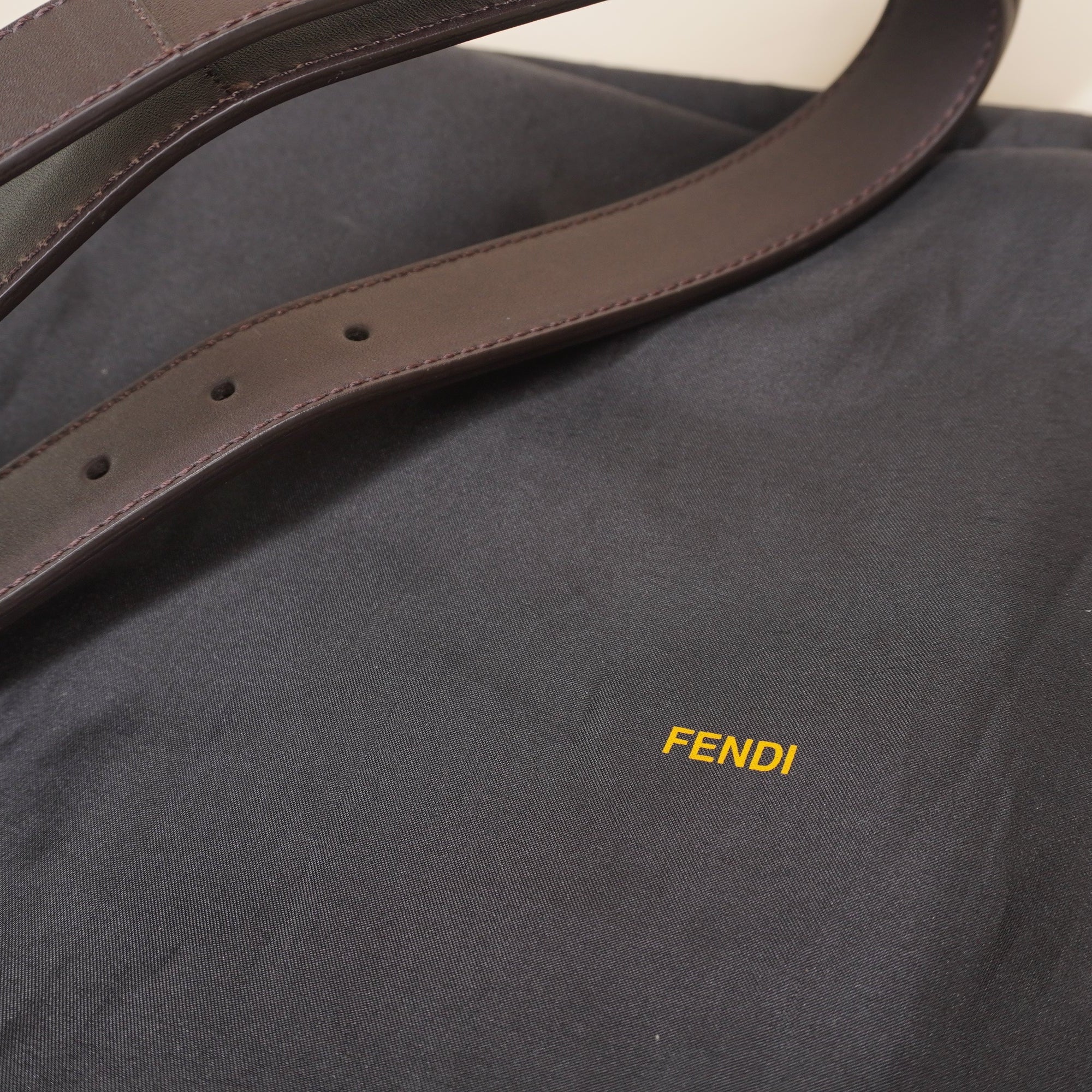 PRE-OWNED FF Baguette Maxi Canvas Brown Shoulder Bag