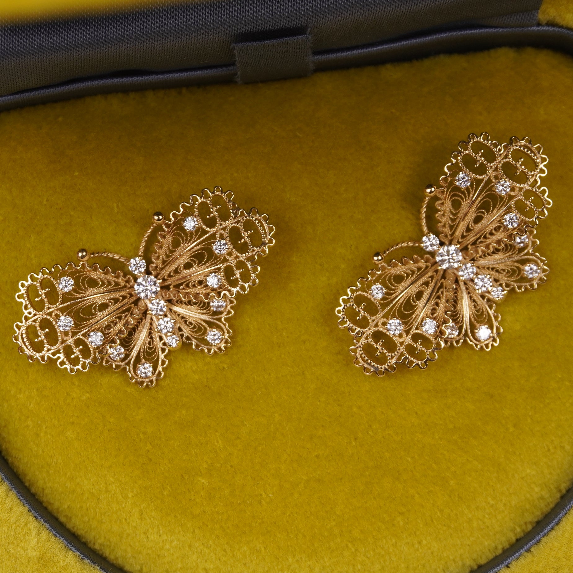 PRE-OWNED GG 18K Yellow Gold Diamond Le Marche des Merveilles Butterfly Earrings