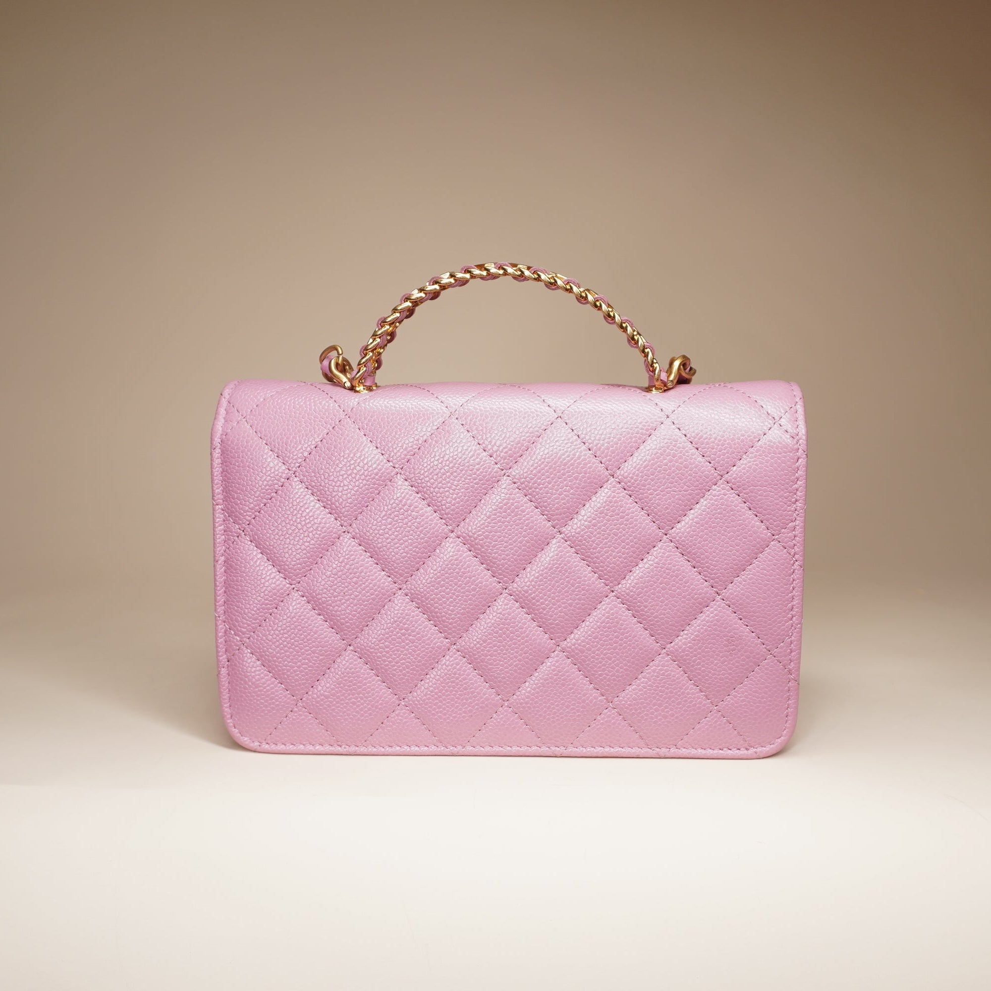 PRE-OWNED CC Pink Calfskin Wallet on Chain Shoulder Bag