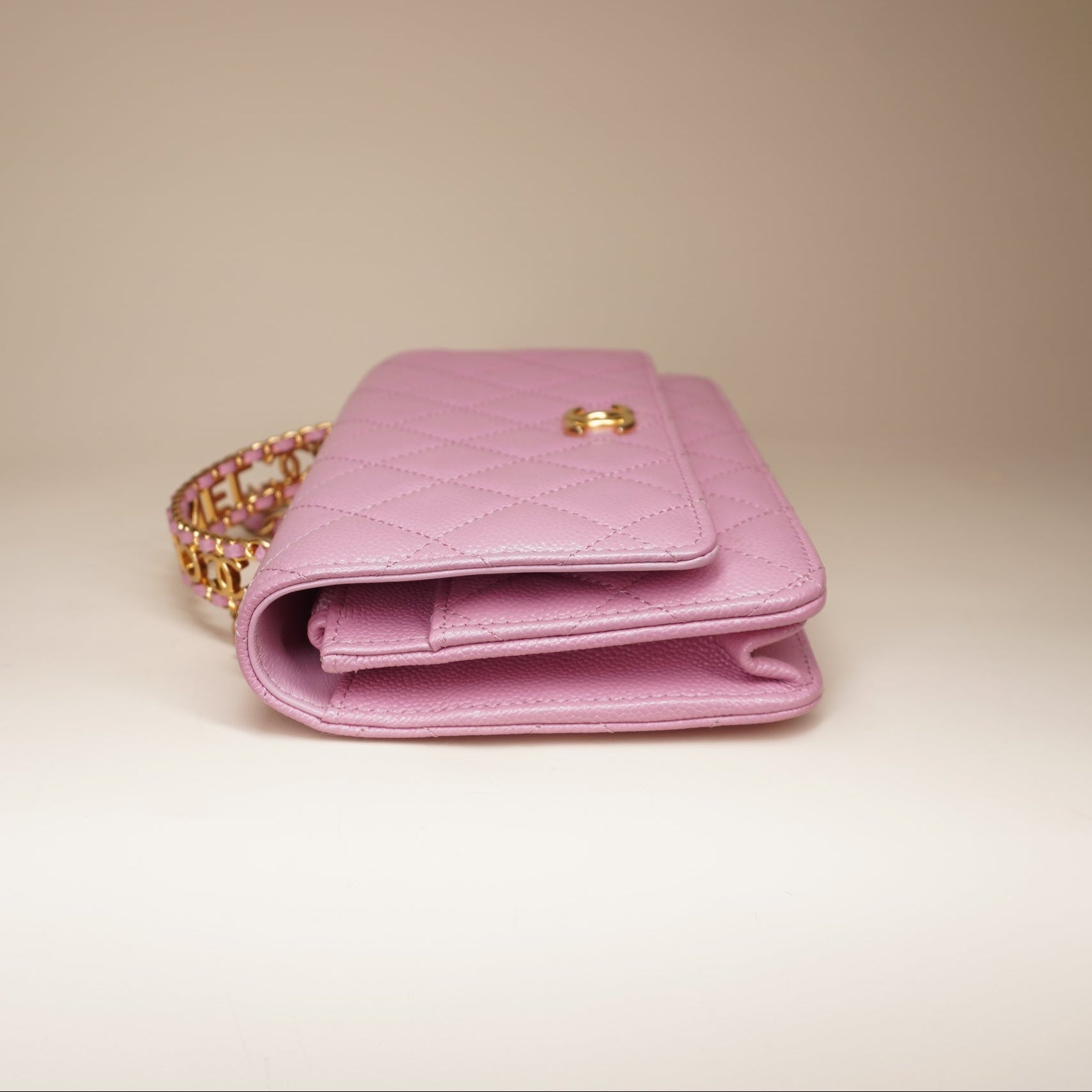 PRE-OWNED CC Pink Calfskin Wallet on Chain Shoulder Bag
