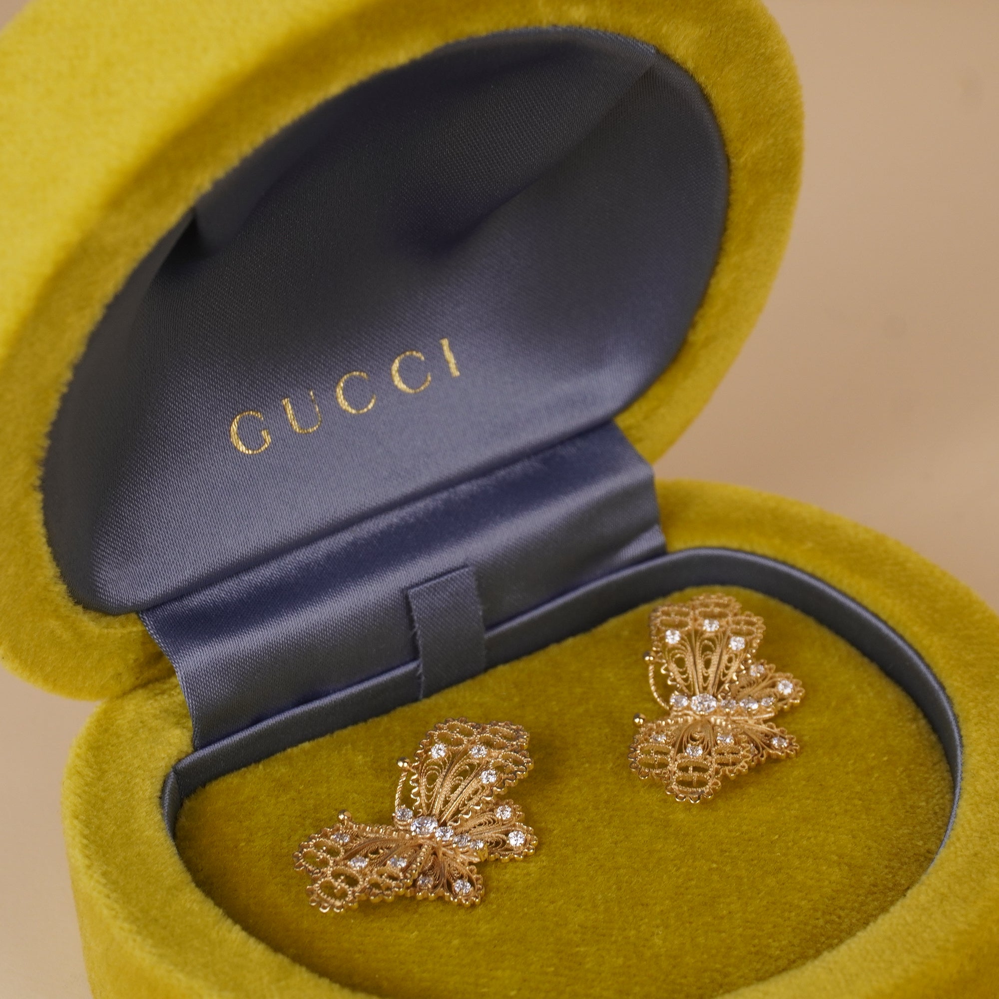 PRE-OWNED GG 18K Yellow Gold Diamond Le Marche des Merveilles Butterfly Earrings