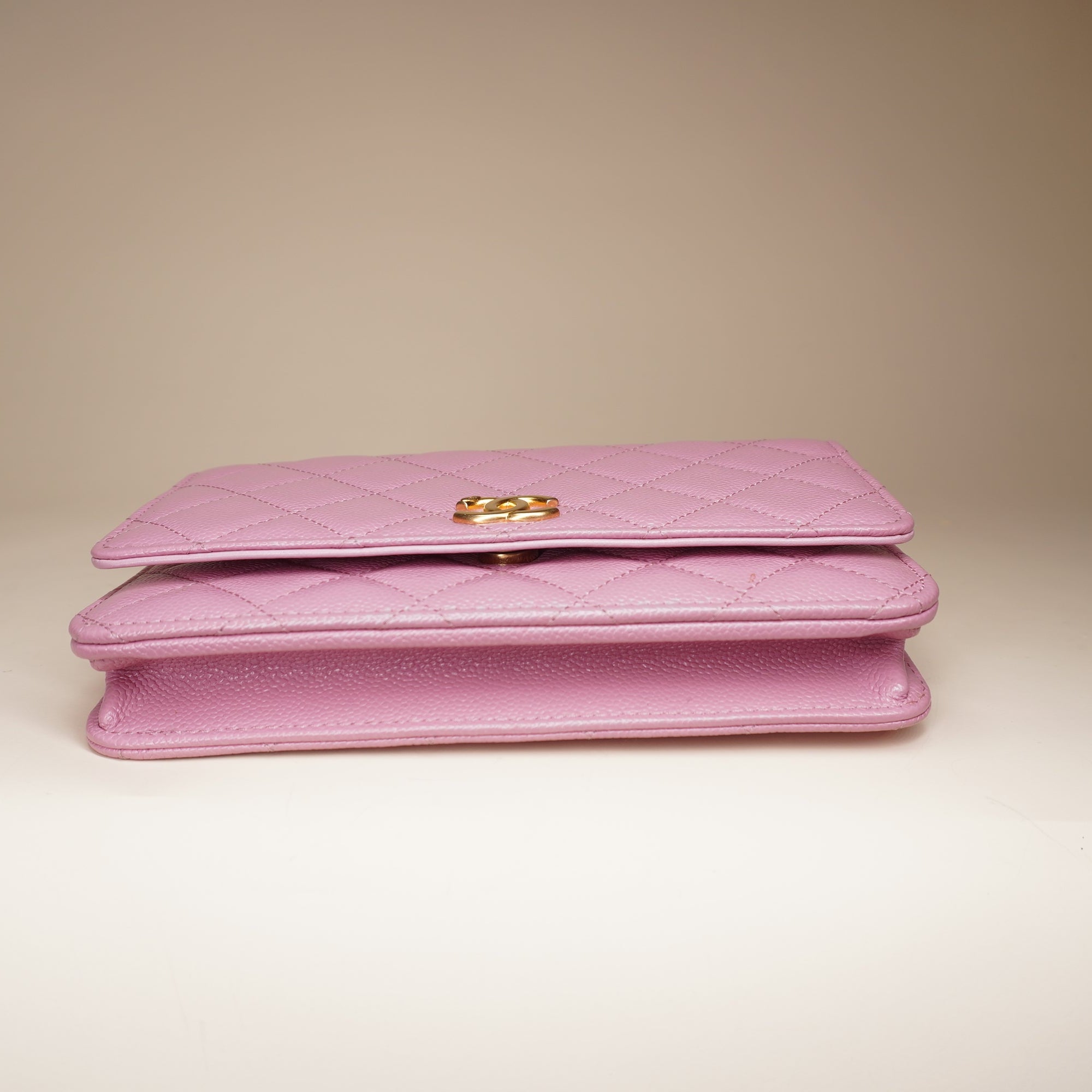 PRE-OWNED CC Pink Calfskin Wallet on Chain Shoulder Bag