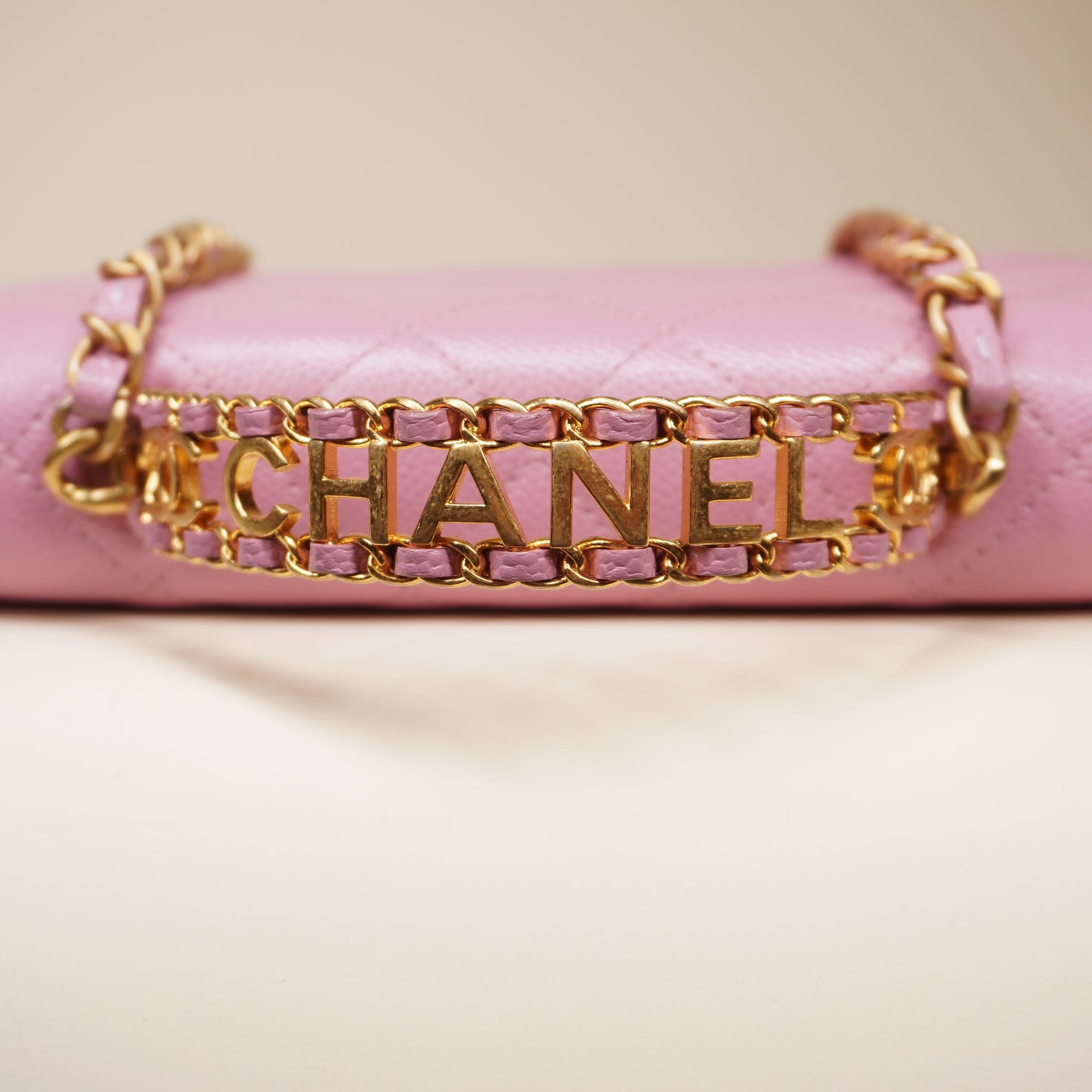 PRE-OWNED CC Pink Calfskin Wallet on Chain Shoulder Bag