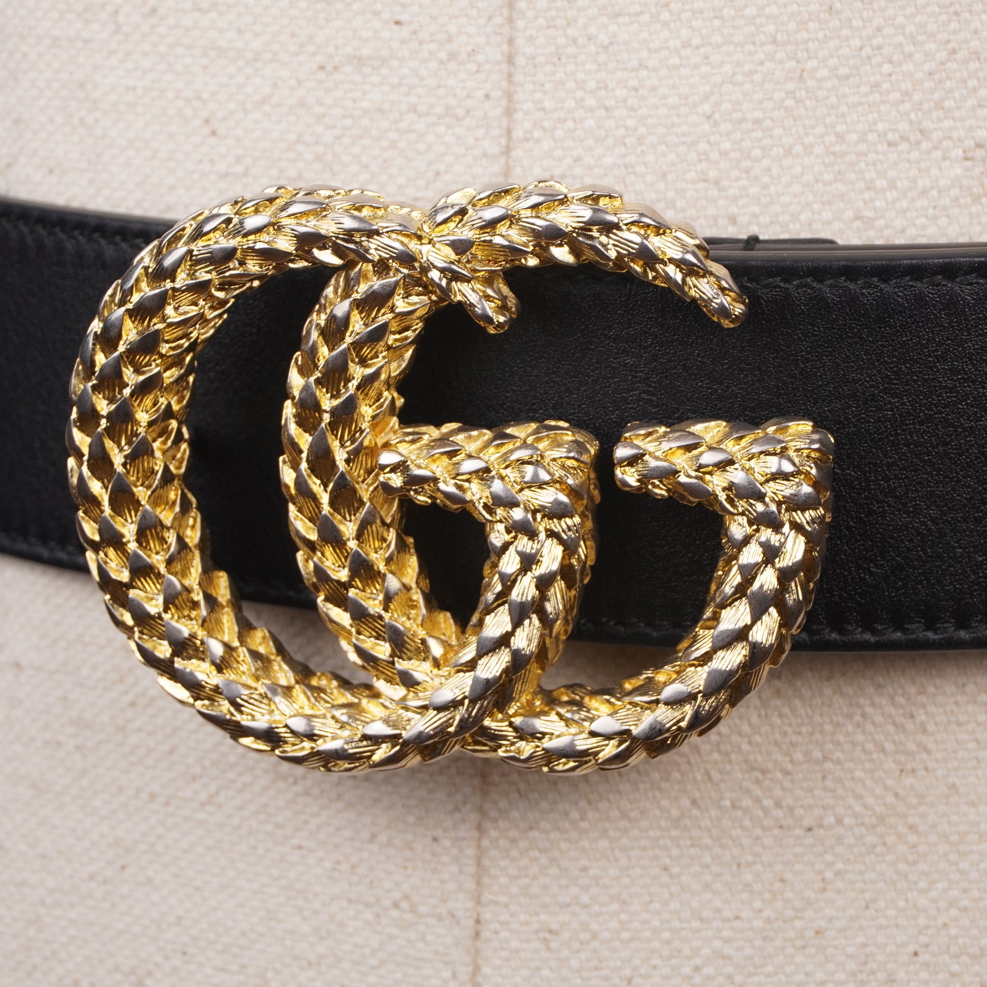 PRE-OWNED GG Moon Calfskin Scales Double G 40mm Belt 85 34 Black