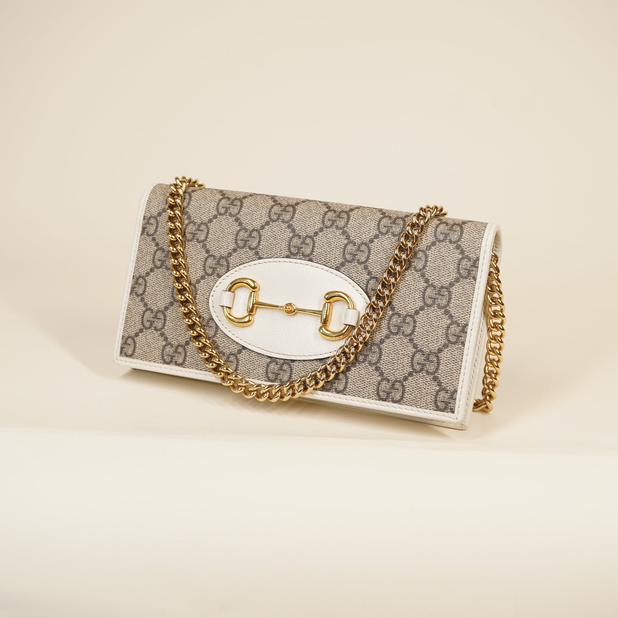 PRE-OWNED GG Supreme Monogram Azalea Calfskin Horsebit 1955 Wallet On Chain 