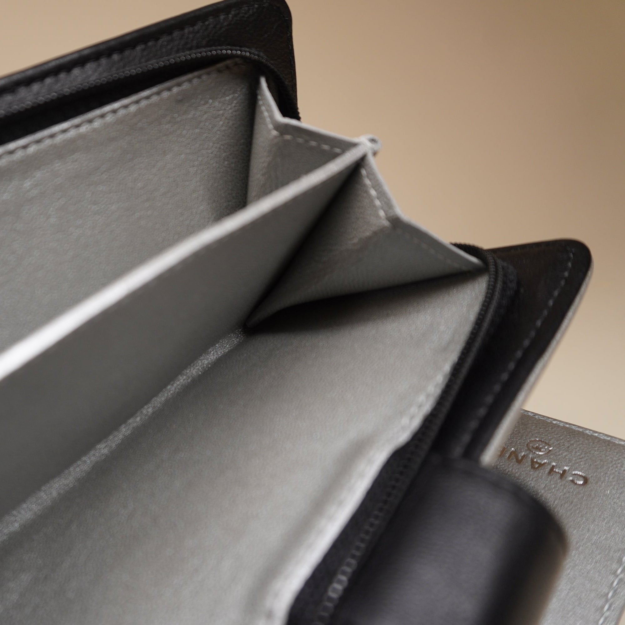 Black Lambskin Leather Camellia Embossed Wallet
