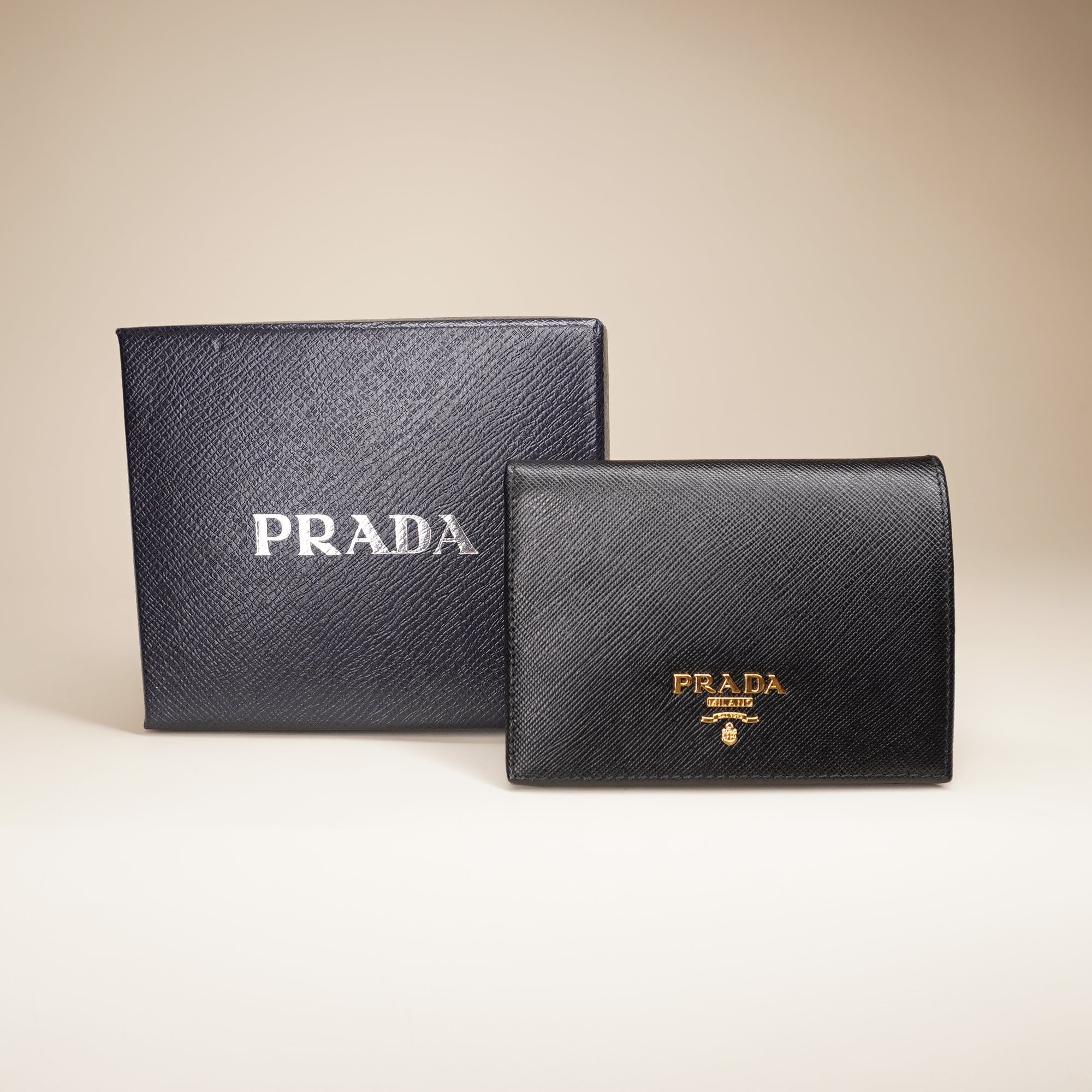  Small Saffiano Leather Bifold Black Wallet