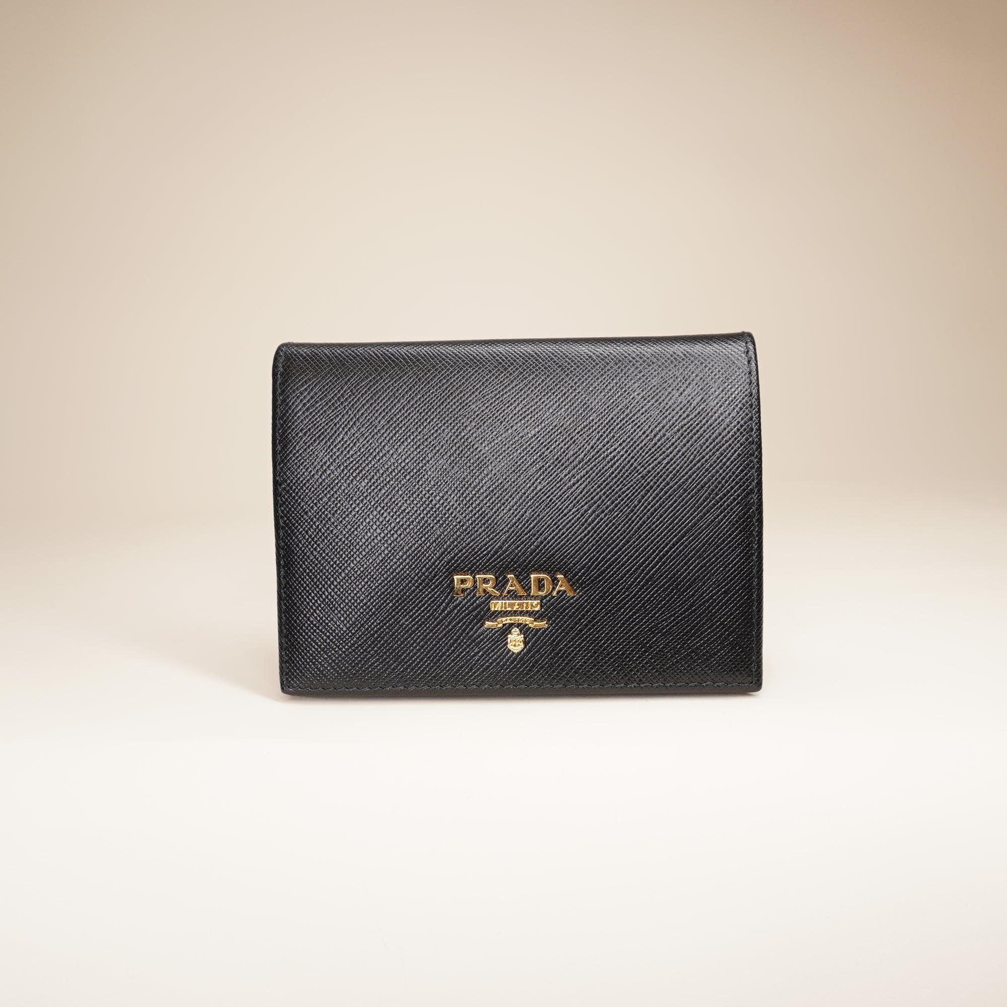  Small Saffiano Leather Bifold Black Wallet