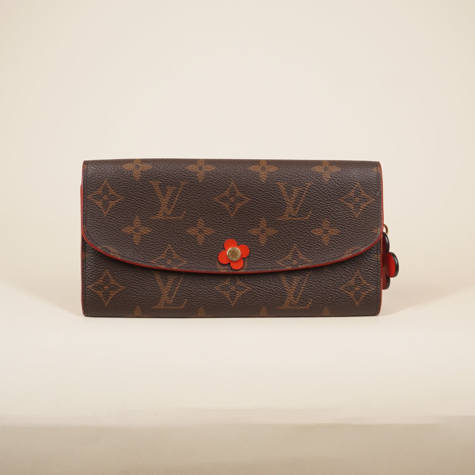 PRE-OWNED LV Monogram Bloom Flower Emilie Wallet Rouge