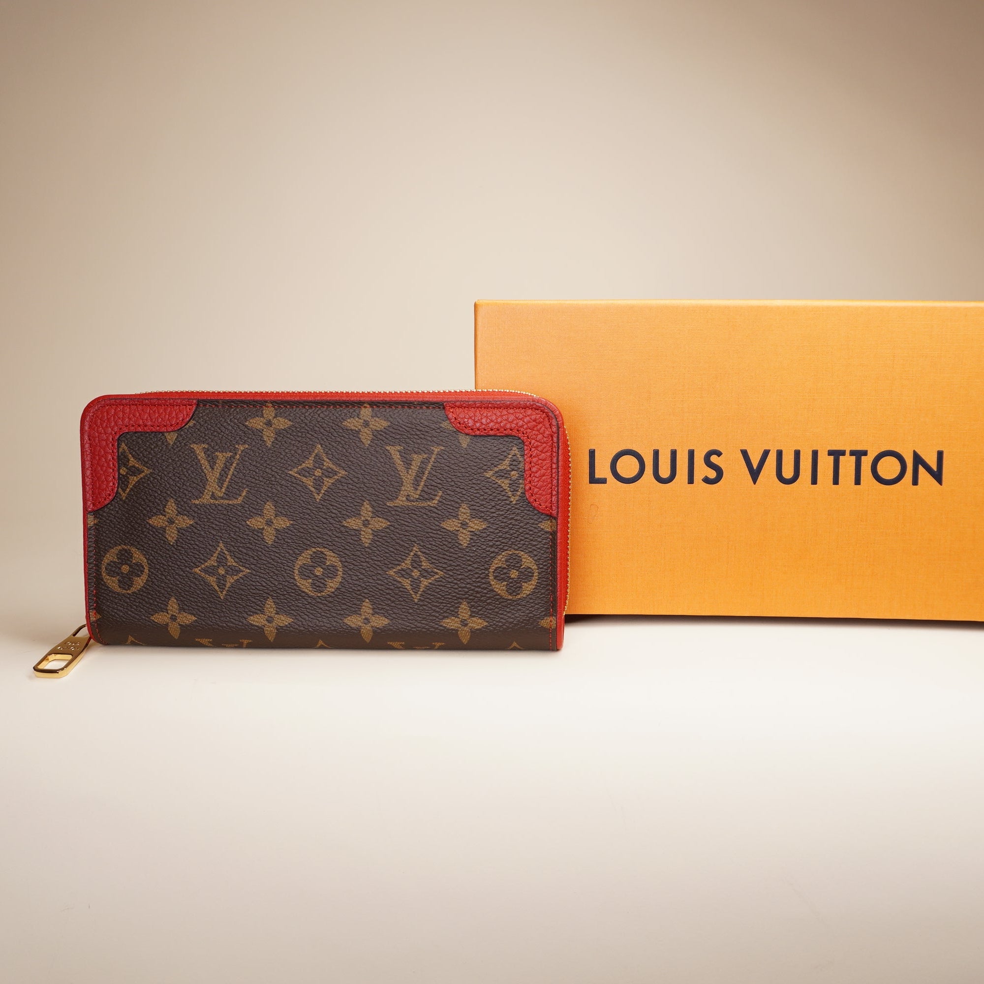 LV Long Wallet Monogram Zippy Retiro Red