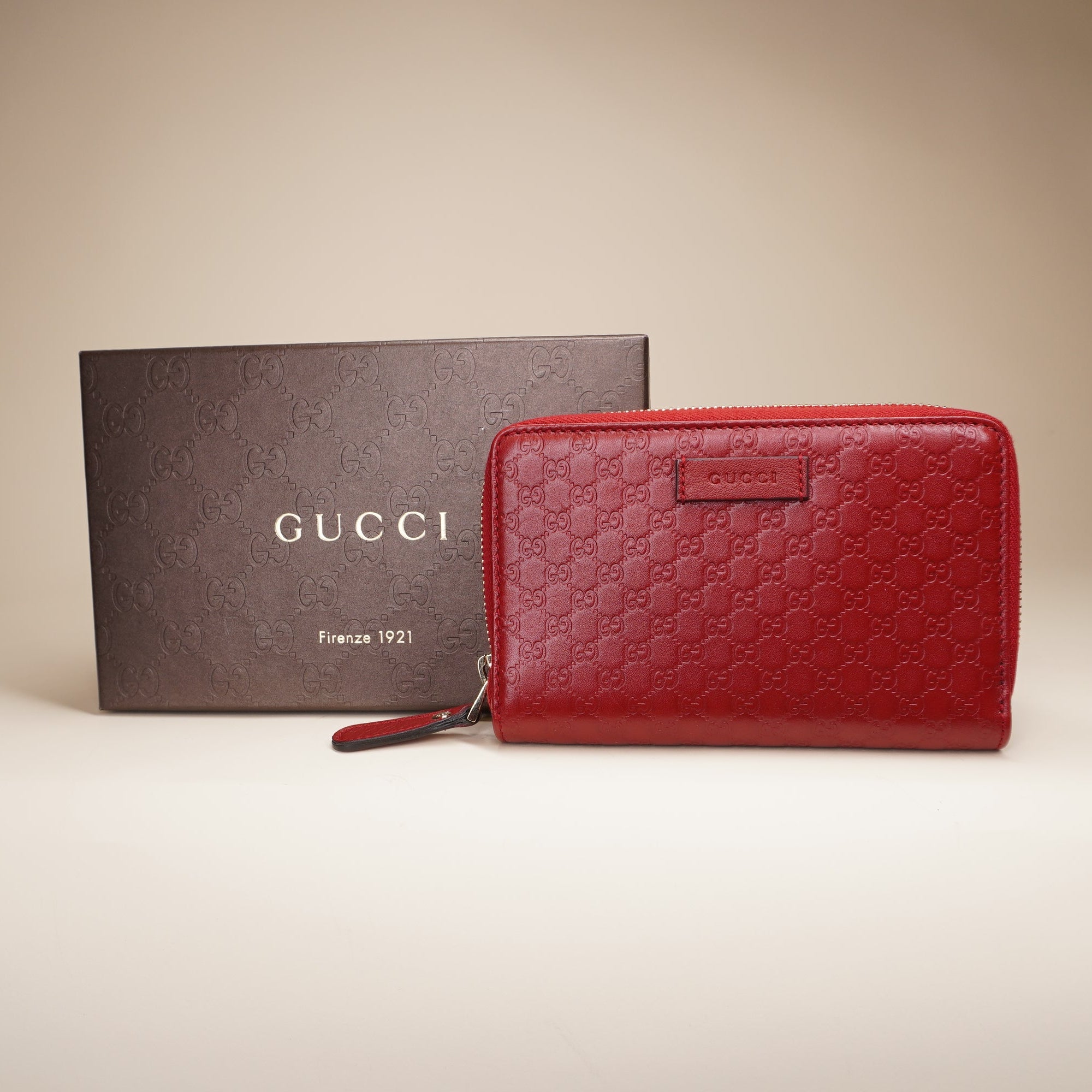 PRE-OWNED Microguccissima Zip Around Wallet Red