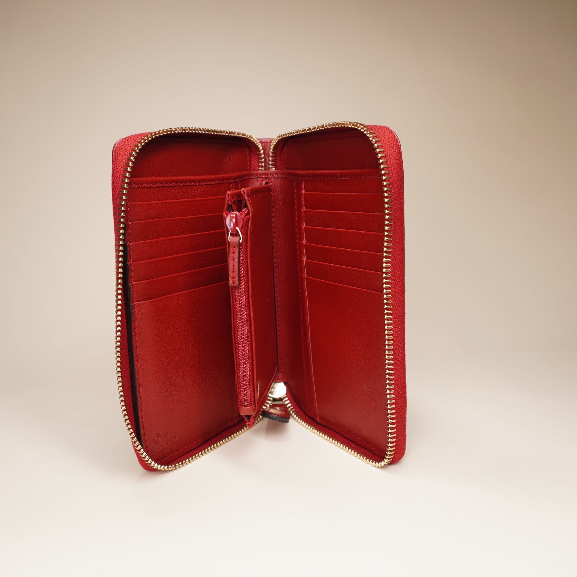 PRE-OWNED Microguccissima Zip Around Wallet Red