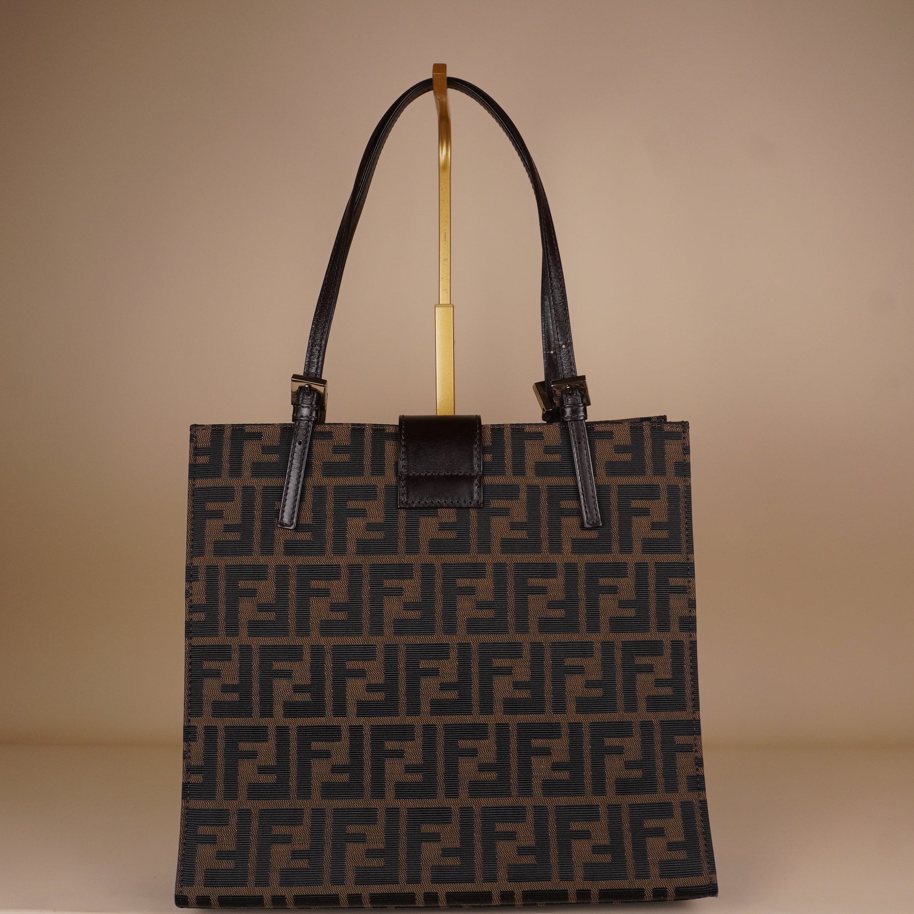 PRE-OWNED FF Zucca Canvas Tote Bag Black Brown