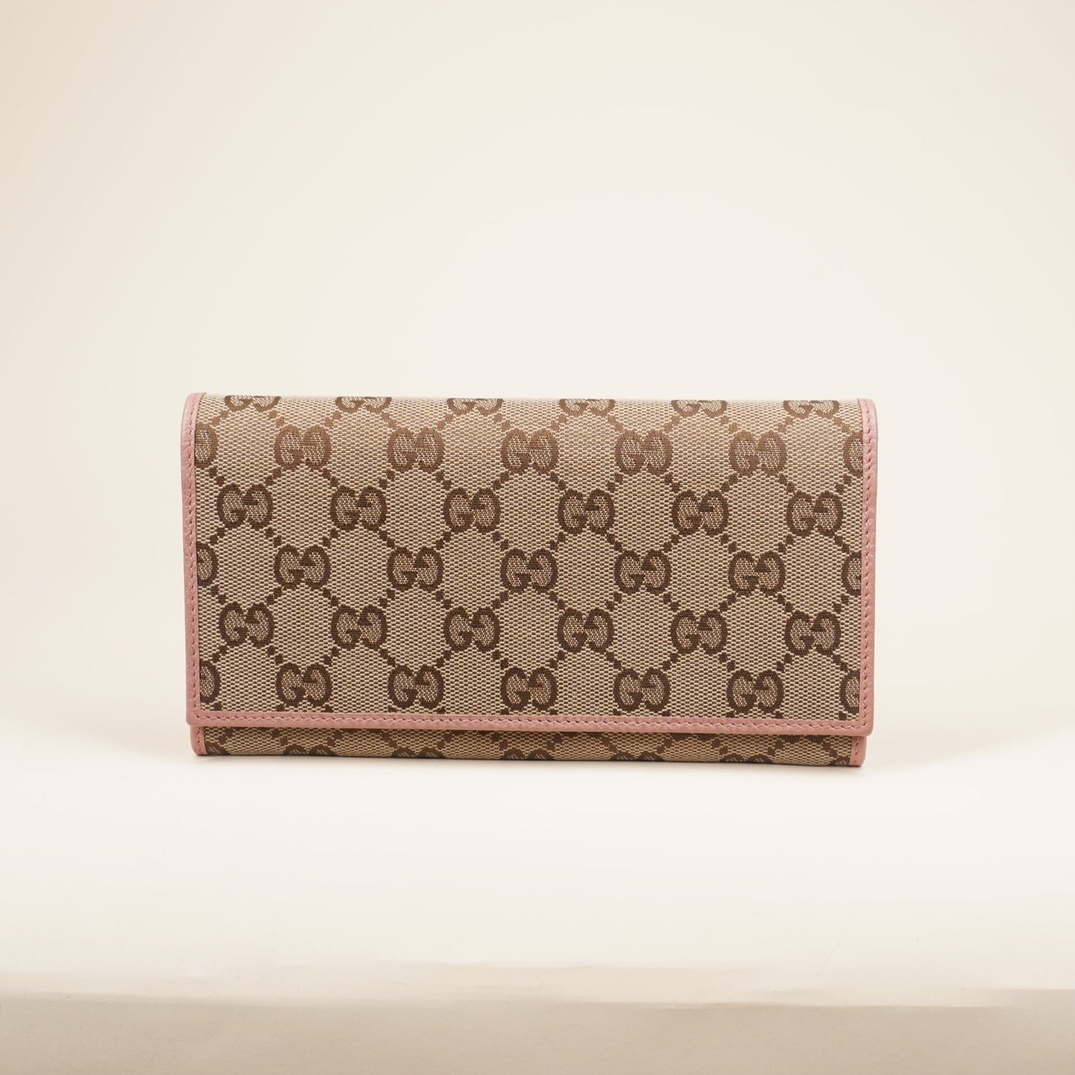 PRE-OWNED GG Monogram Continental Flap Wallet Soft Pink