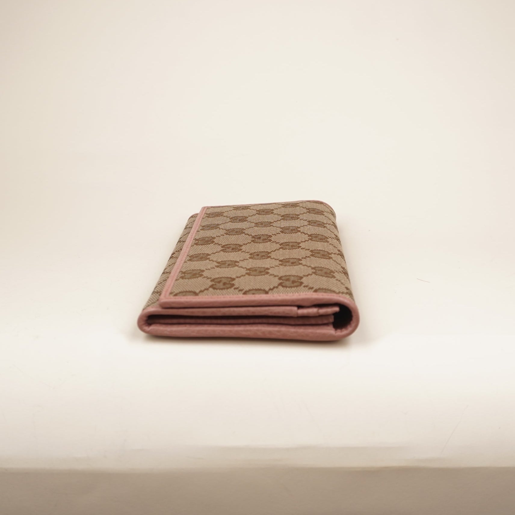 PRE-OWNED GG Monogram Continental Flap Wallet Soft Pink