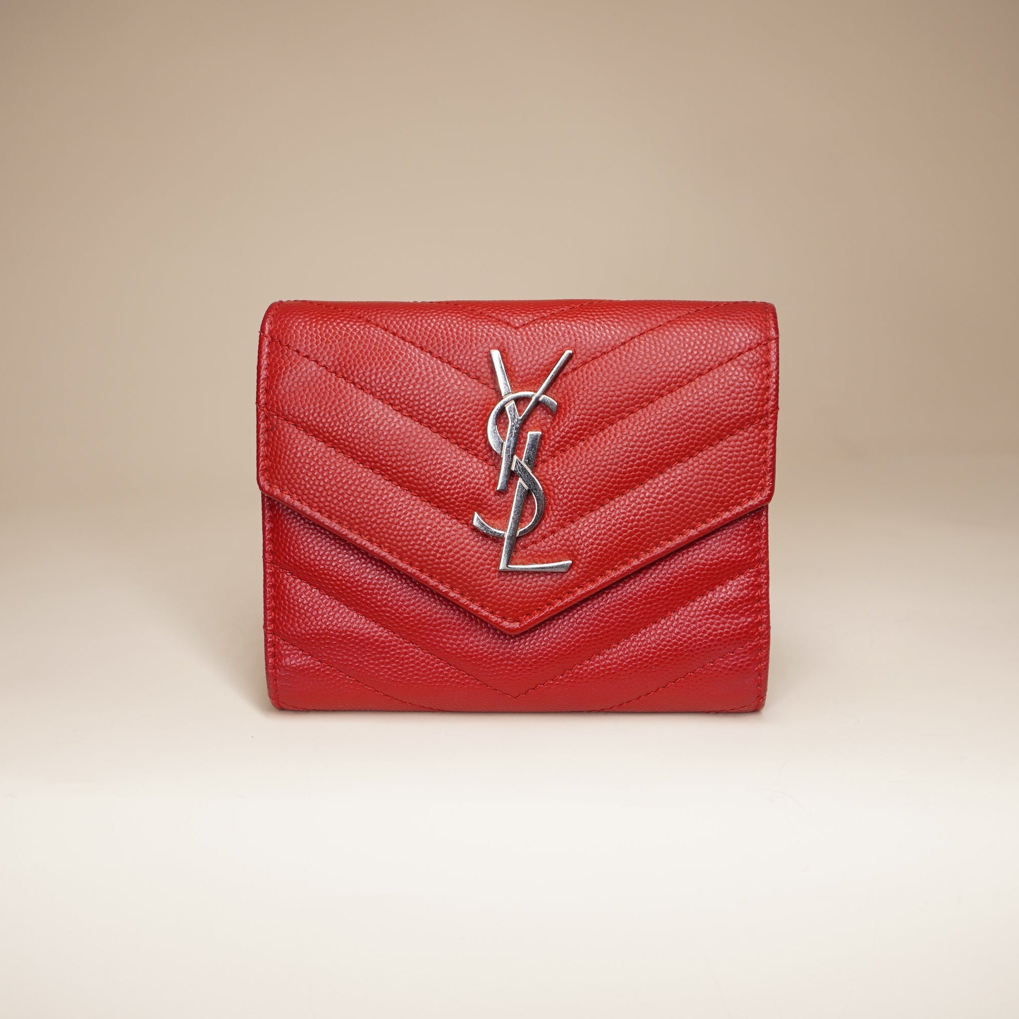 YSL Canssandre Lambskin Wallet Red