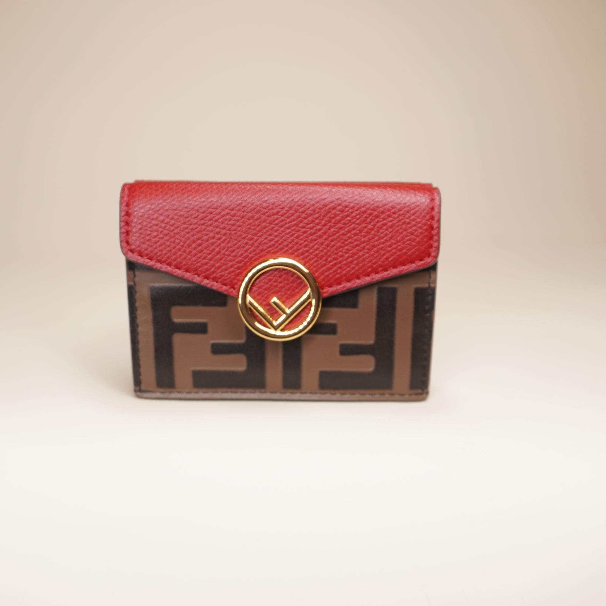 PRE-OWNED Vitello Cruise F is Fendi Micro Tri-Fold Monogram Red Wallet