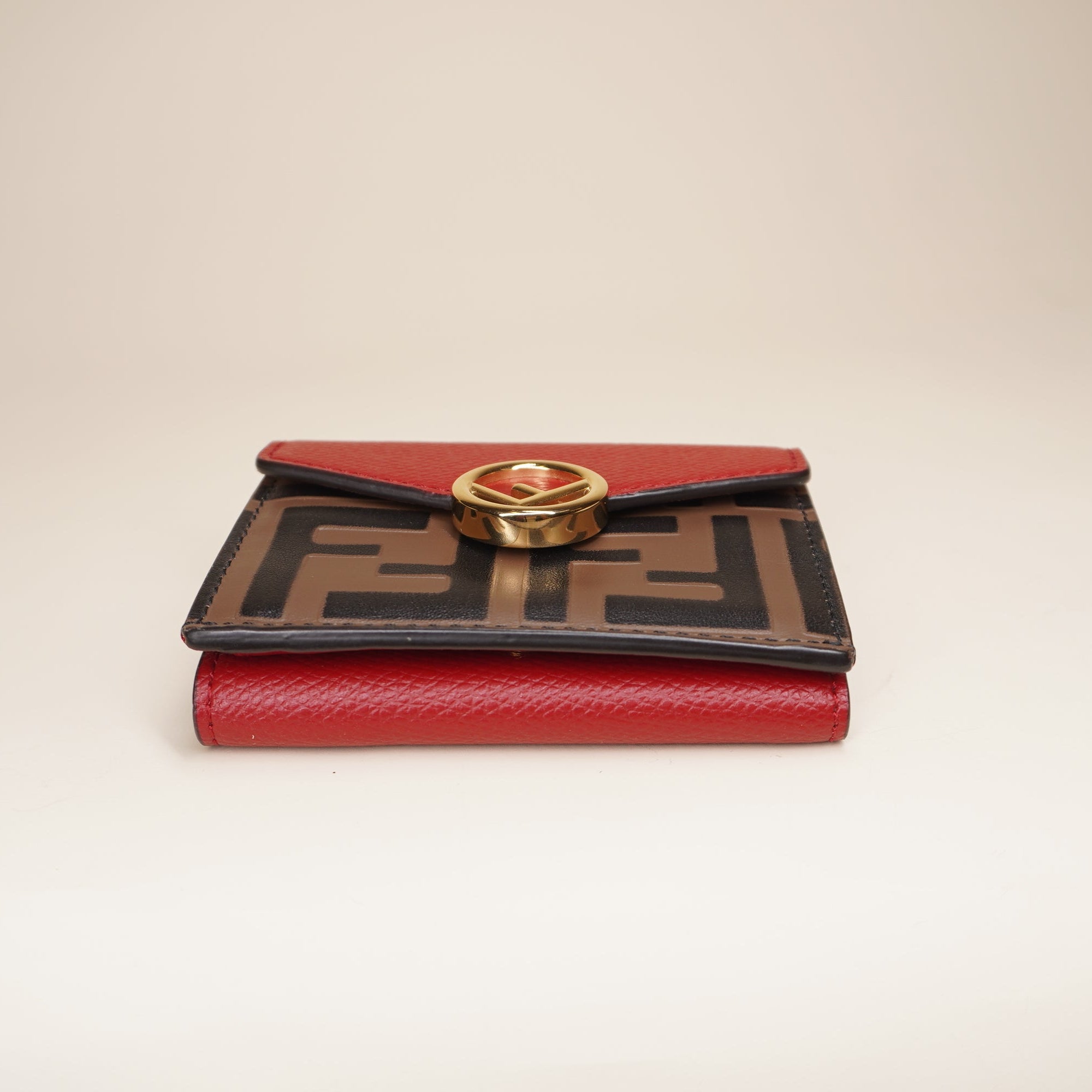PRE-OWNED Vitello Cruise F is Fendi Micro Tri-Fold Monogram Red Wallet
