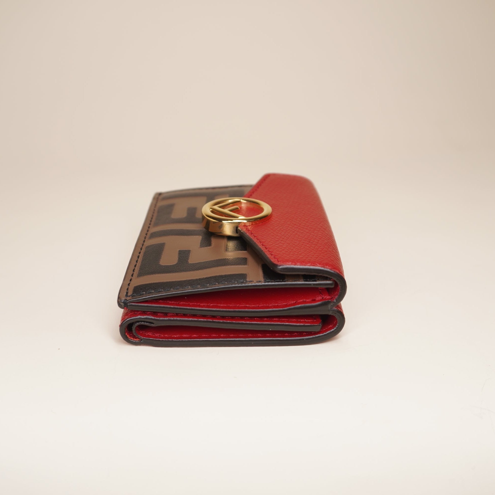 PRE-OWNED Vitello Cruise F is Fendi Micro Tri-Fold Monogram Red Wallet