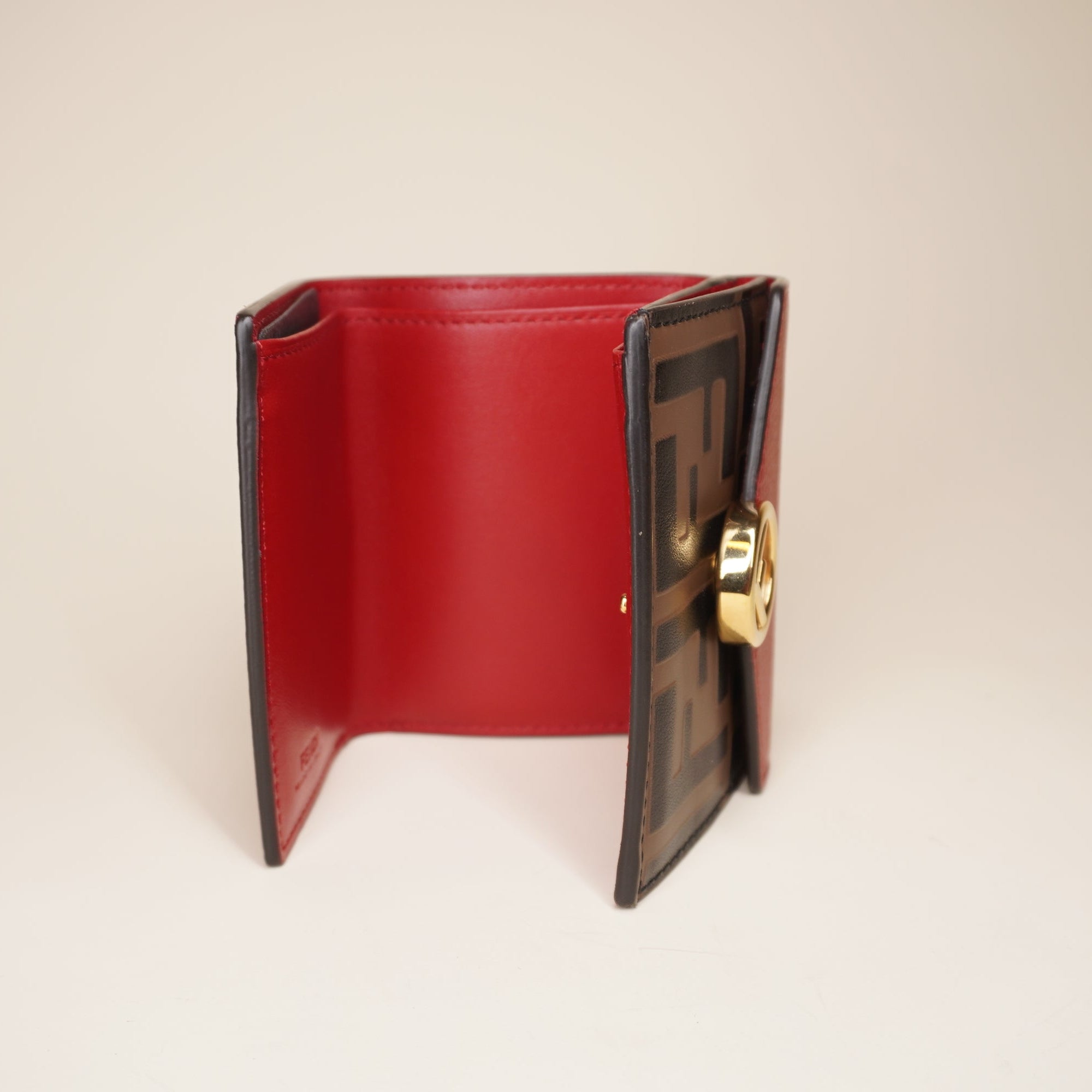 PRE-OWNED Vitello Cruise F is Fendi Micro Tri-Fold Monogram Red Wallet