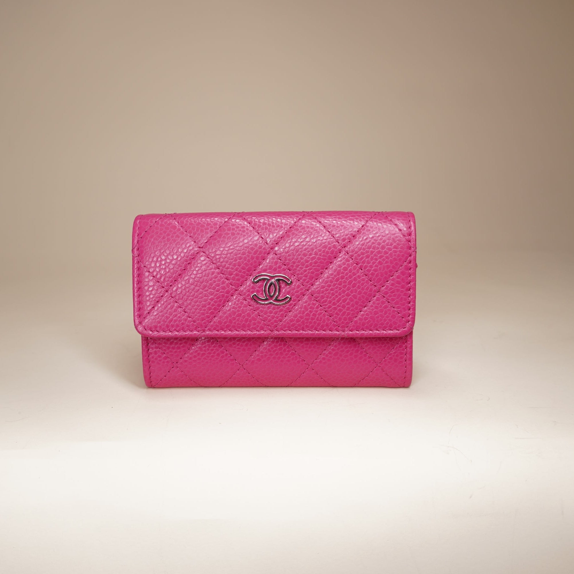  PRE-OWNED CC Calfskin Card Holder Wallet Pink