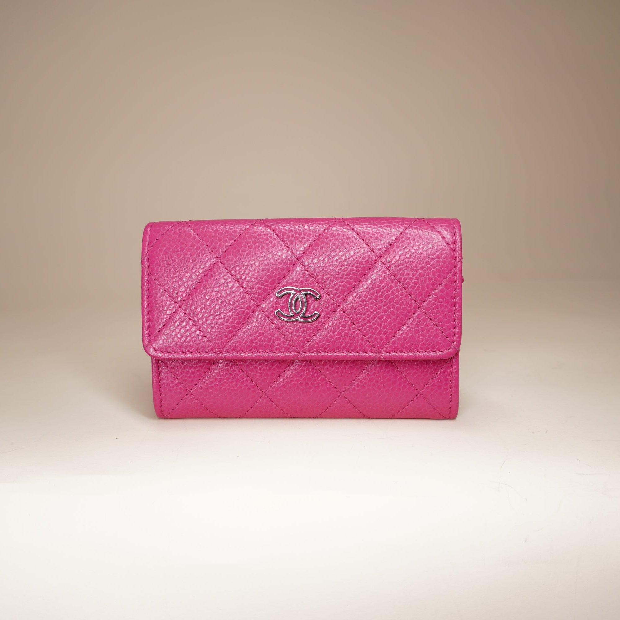  PRE-OWNED CC Calfskin Card Holder Wallet Pink