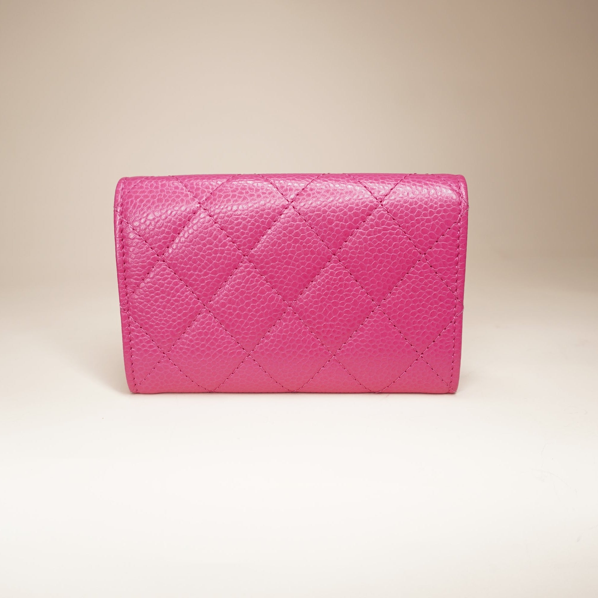  PRE-OWNED CC Calfskin Card Holder Wallet Pink