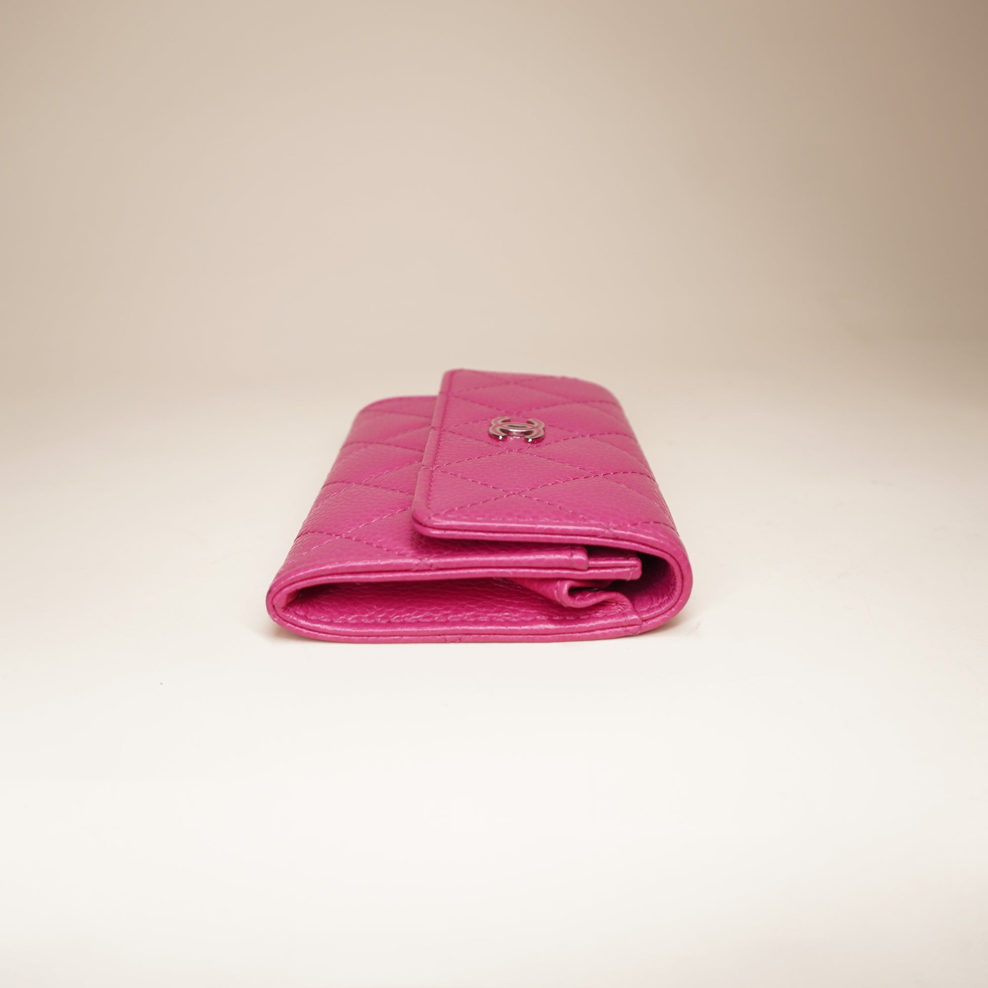  PRE-OWNED CC Calfskin Card Holder Wallet Pink