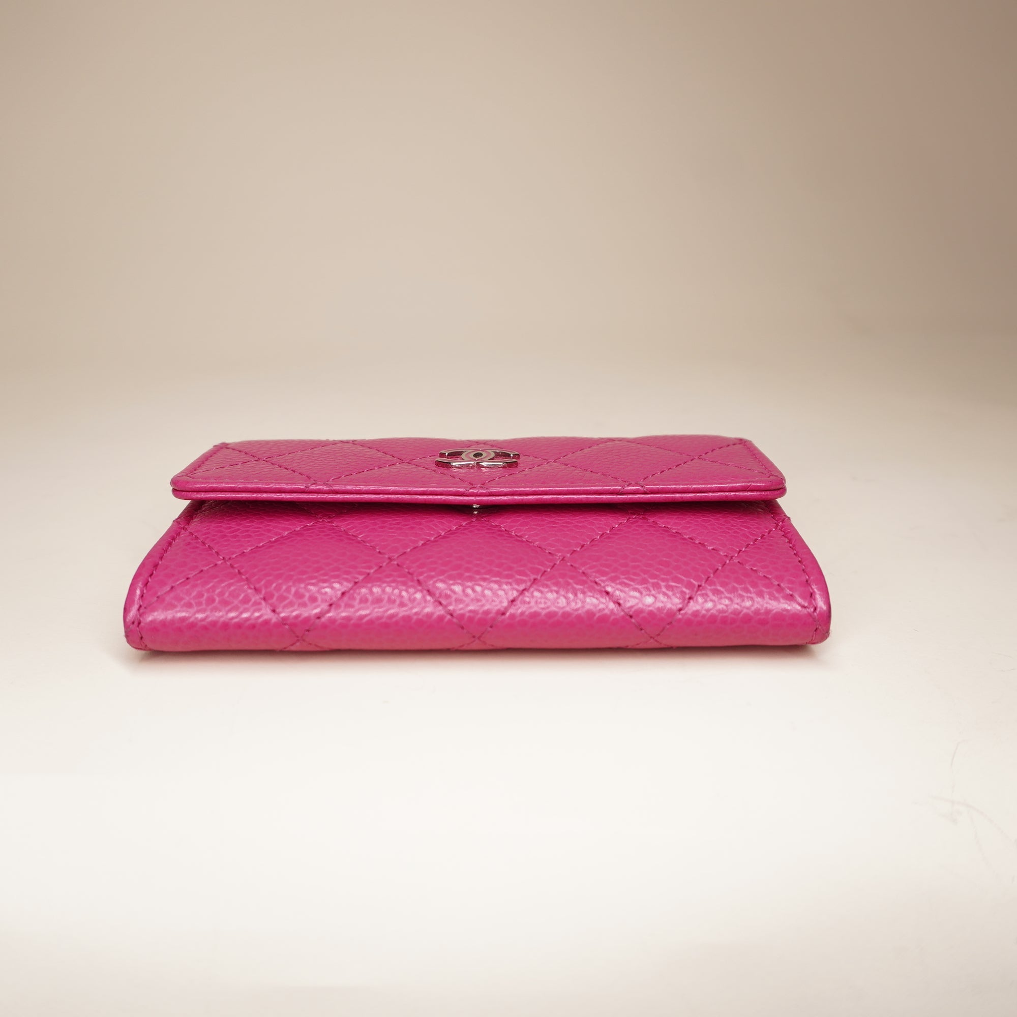  PRE-OWNED CC Calfskin Card Holder Wallet Pink