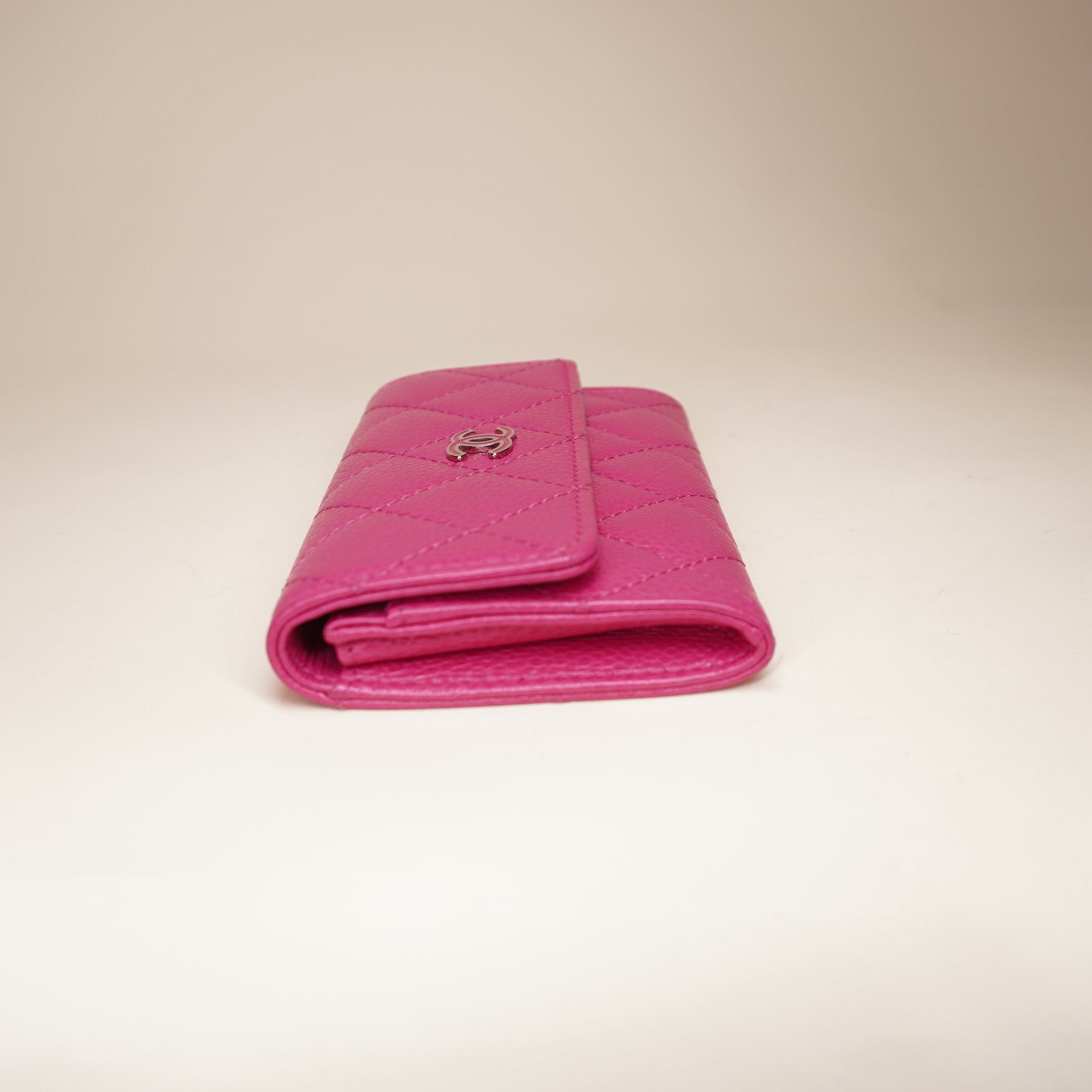  PRE-OWNED CC Calfskin Card Holder Wallet Pink
