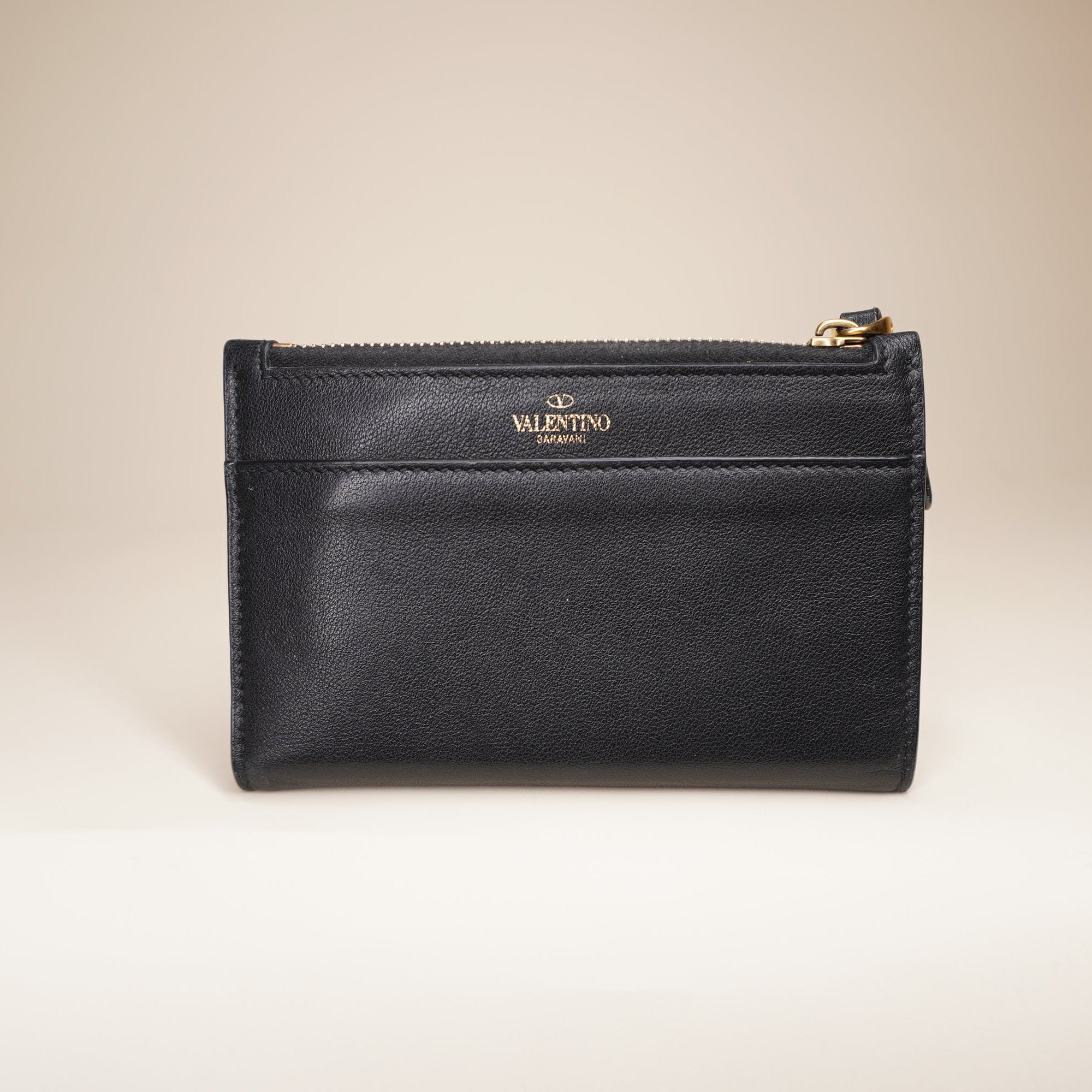 PRE-OWNED Black VLogo Leather Coin Card Case