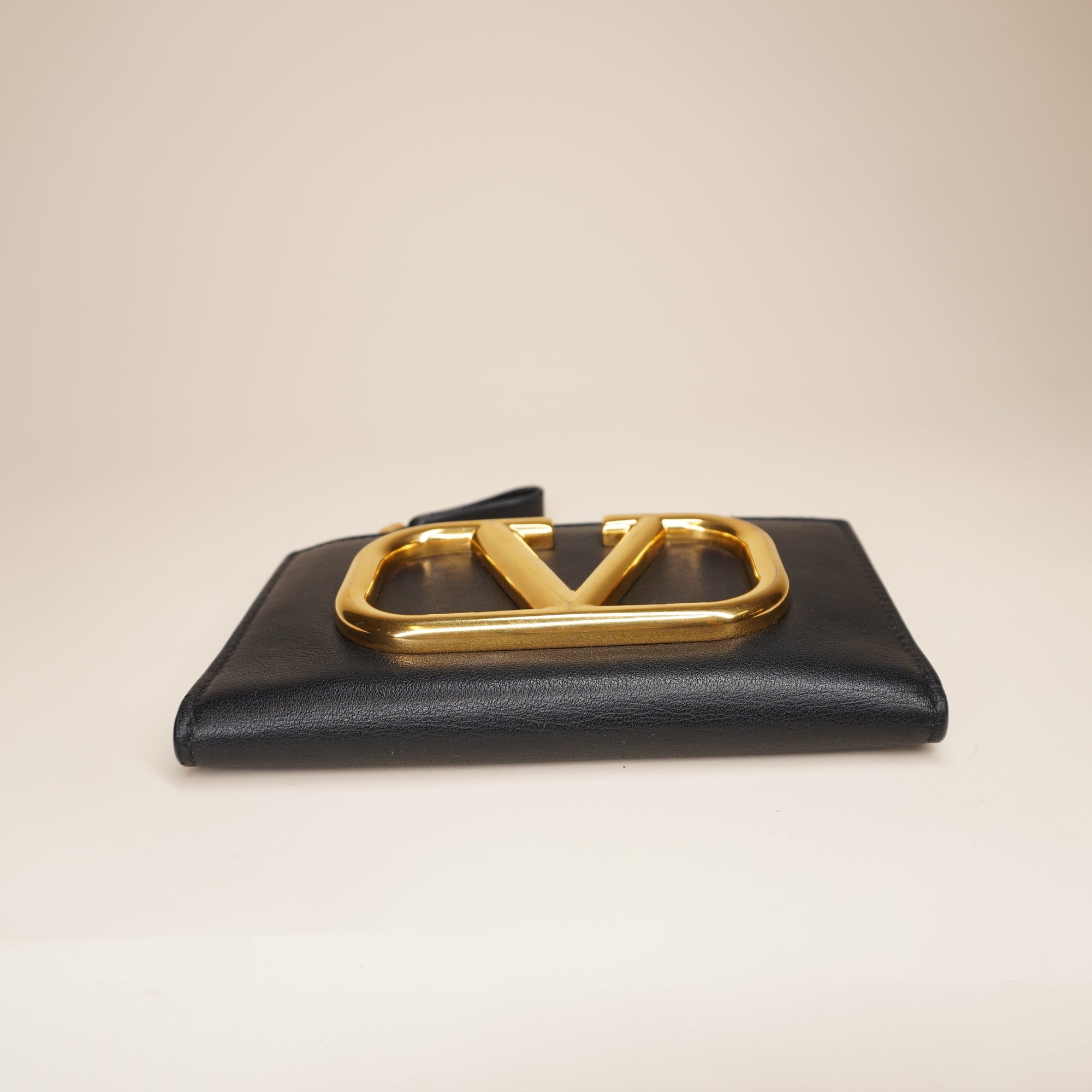 PRE-OWNED Black VLogo Leather Coin Card Case