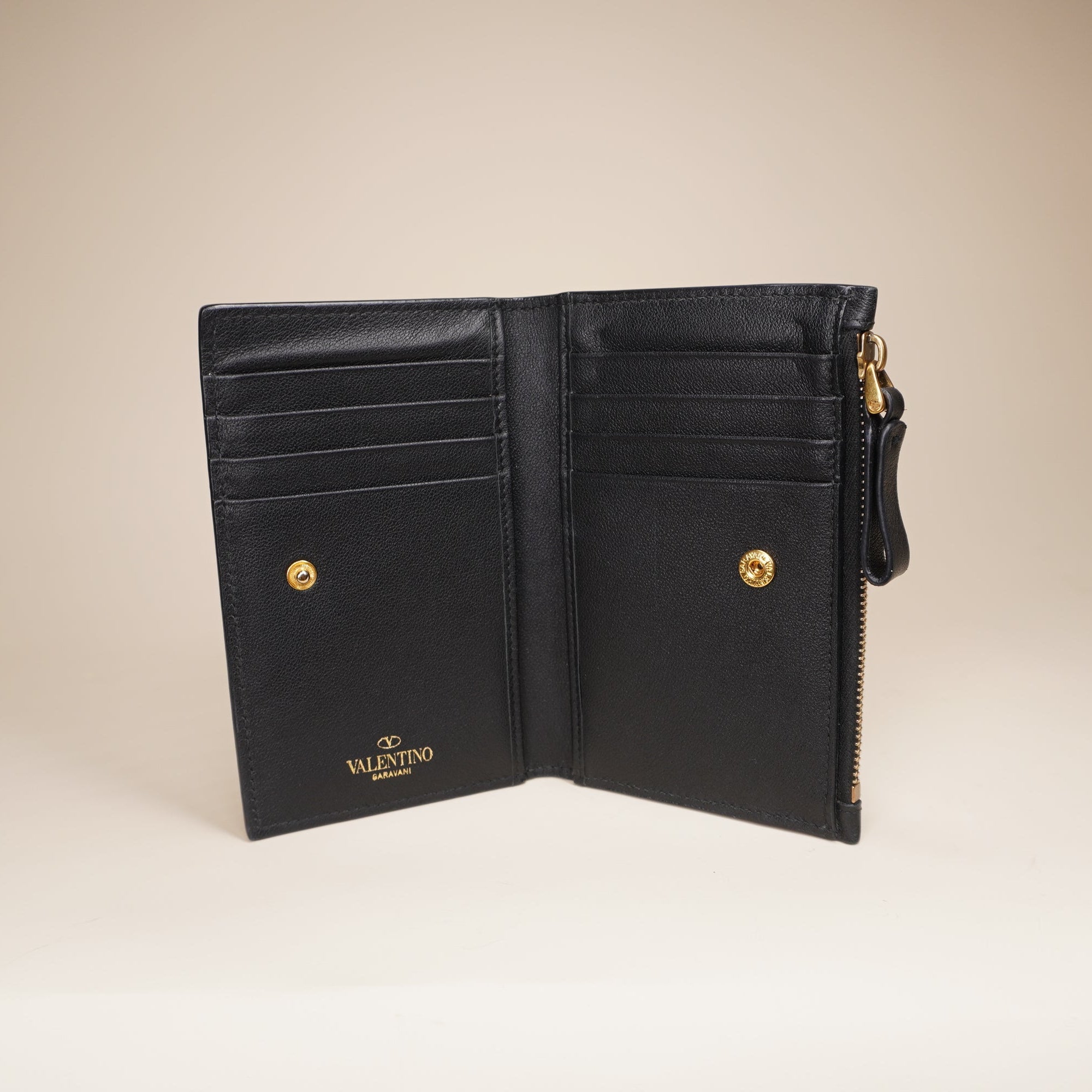 PRE-OWNED Black VLogo Leather Coin Card Case