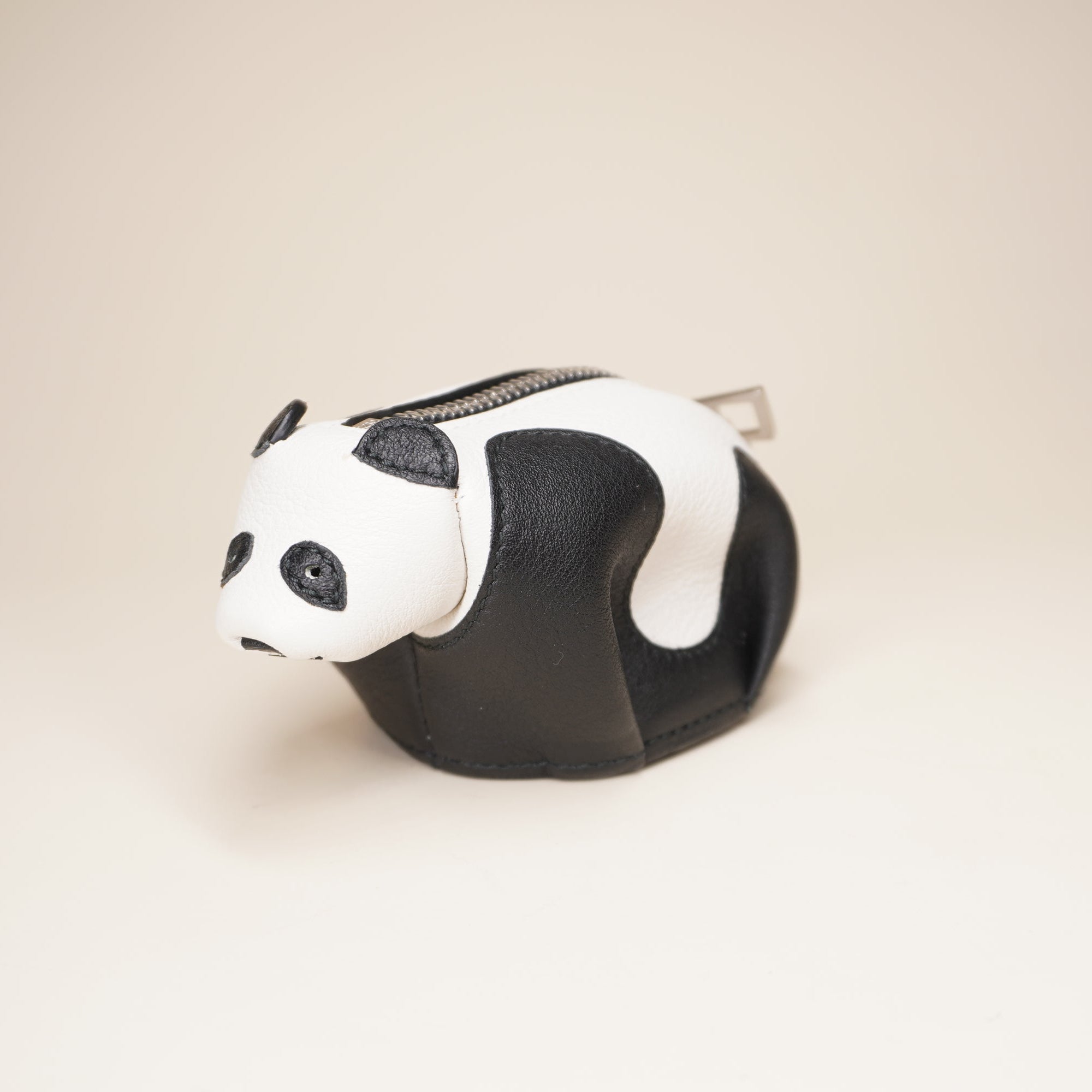 PRE-OWNED Black White Calfskin Panda Bag Charm