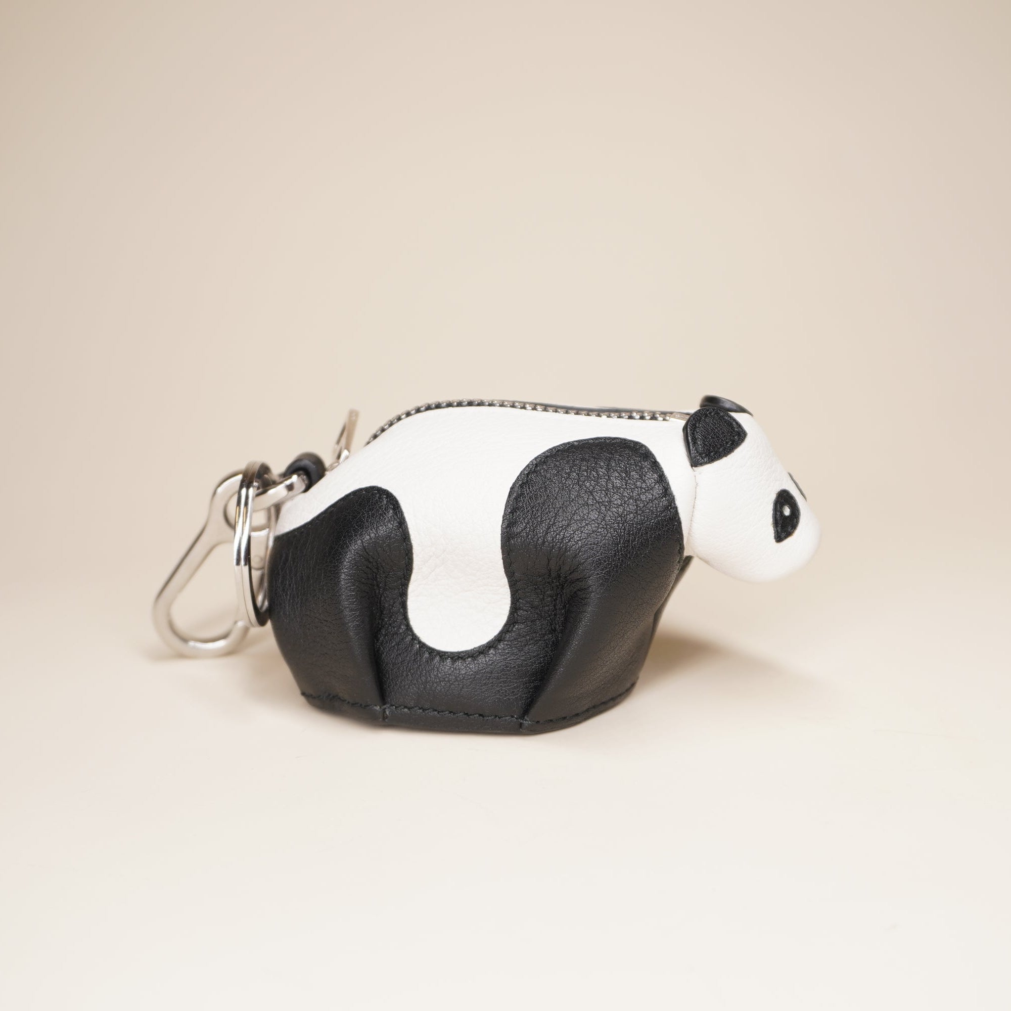 PRE-OWNED Black White Calfskin Panda Bag Charm