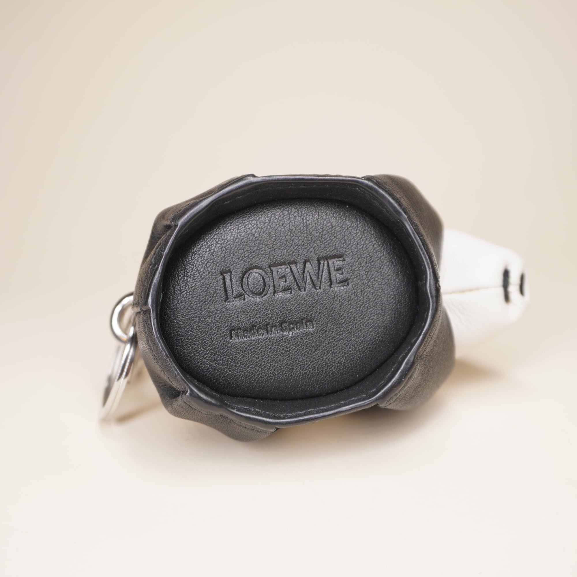 PRE-OWNED Black White Calfskin Panda Bag Charm