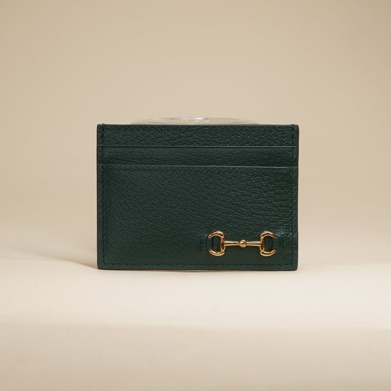 PRE-OWNED Green Horsebit Accent Leather Card Holder