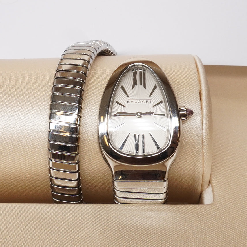PRE-OWNED Stainless Steel Diamond Bezel 35mm Serpenti Tubogas Quartz Watch
