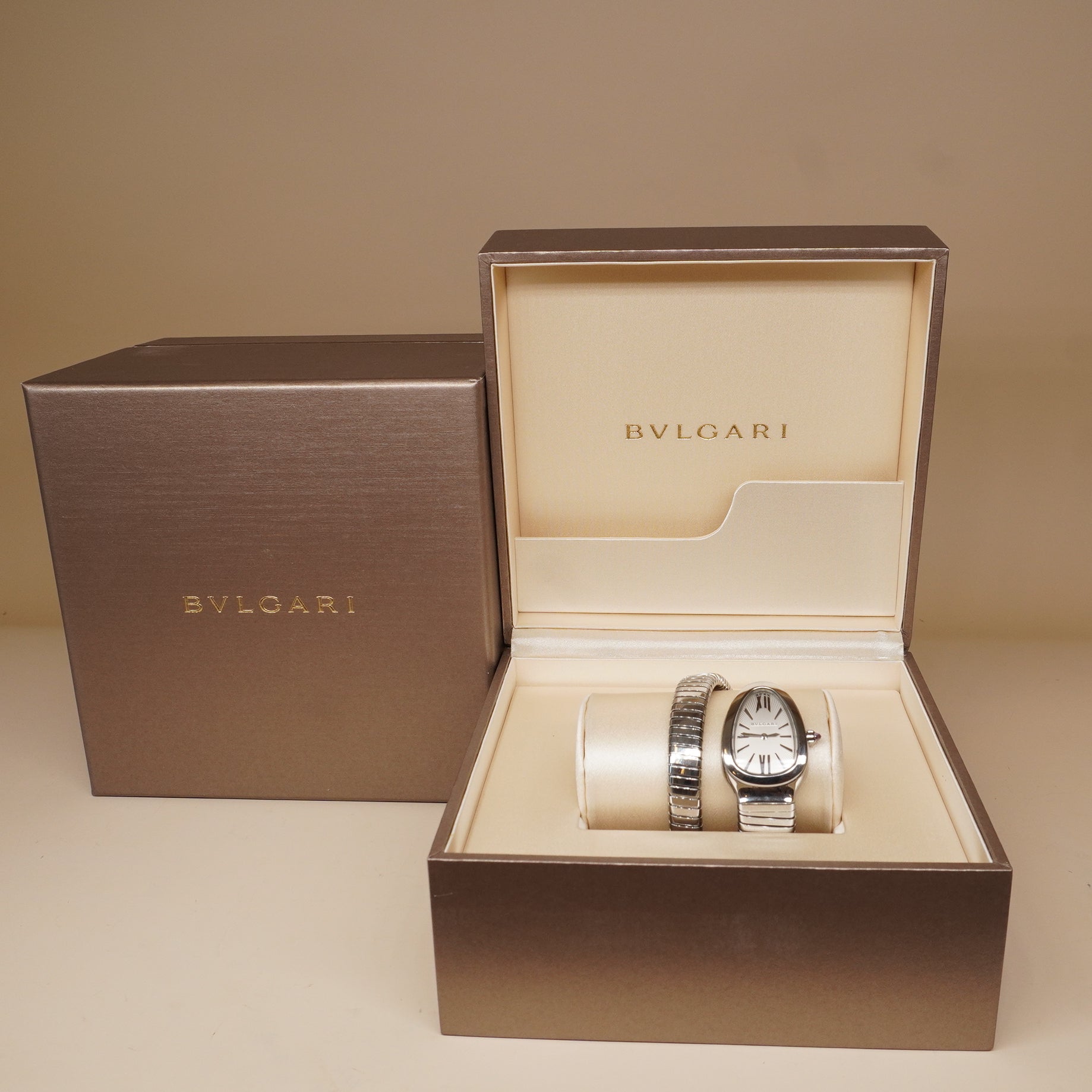 PRE-OWNED Stainless Steel Diamond Bezel 35mm Serpenti Tubogas Quartz Watch