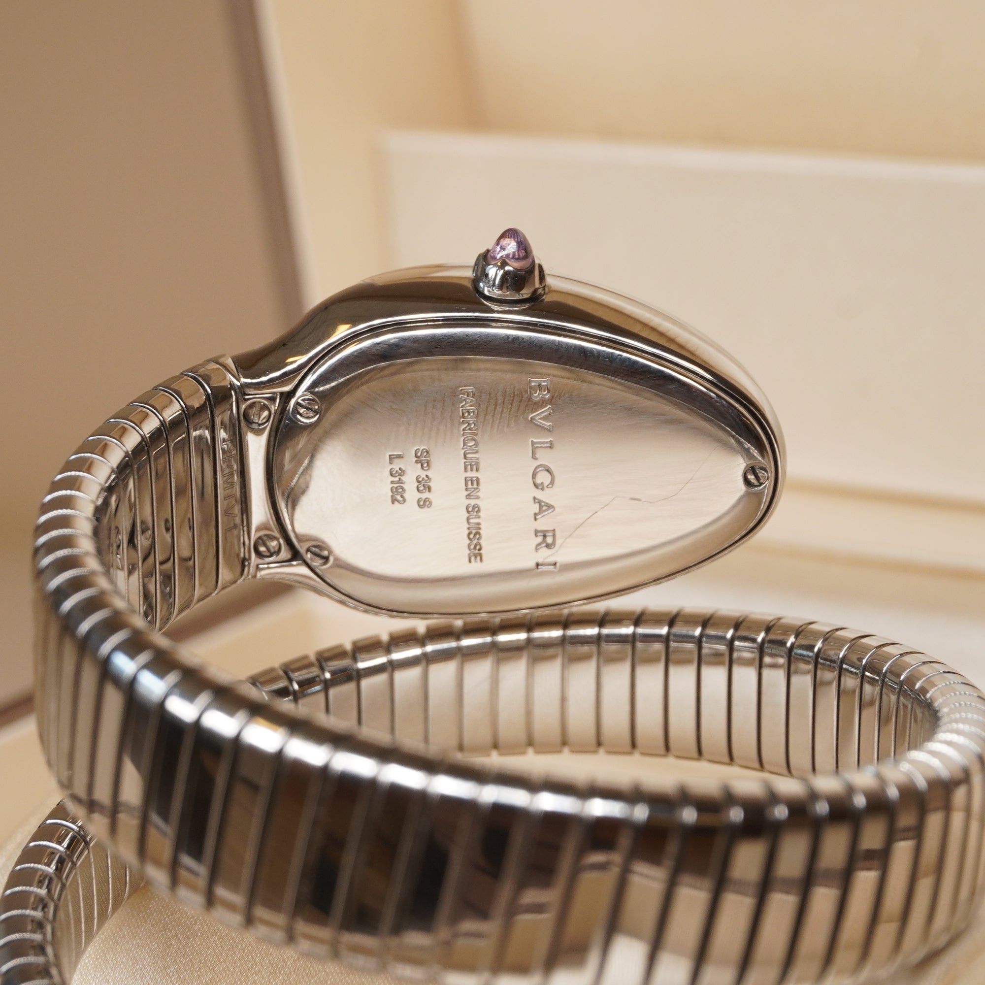 PRE-OWNED Stainless Steel Diamond Bezel 35mm Serpenti Tubogas Quartz Watch