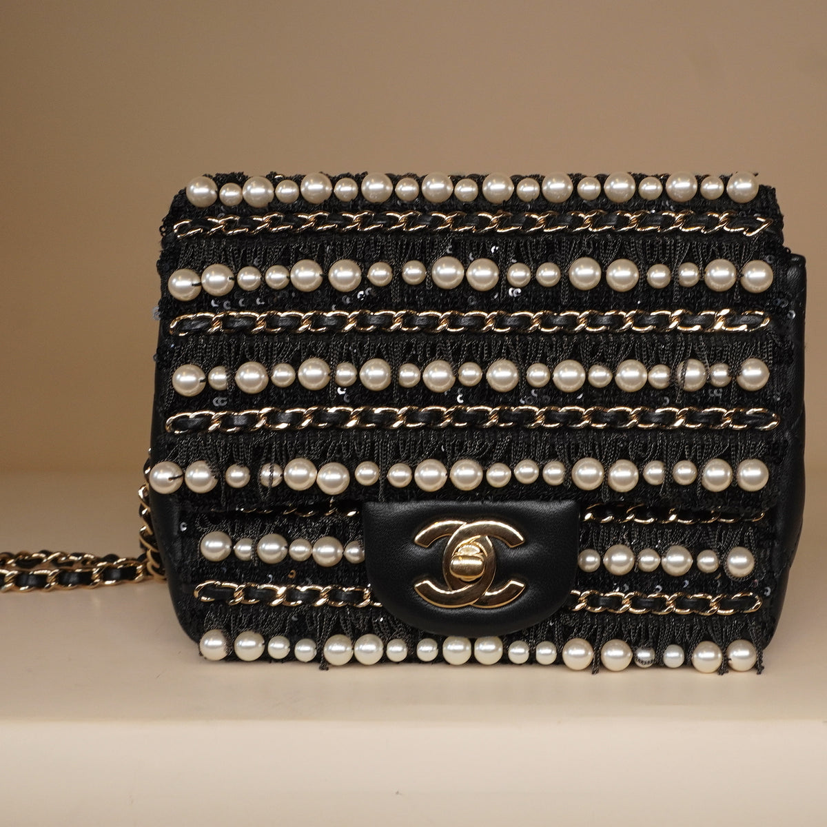PRE-OWNED CC Mini Square Pearl Chain Flap Bag