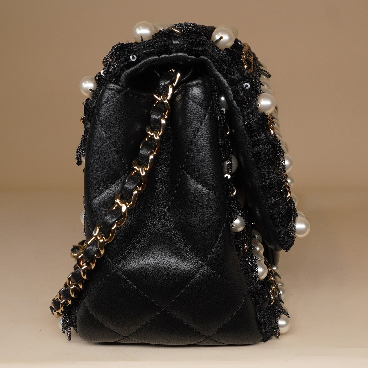 PRE-OWNED CC Mini Square Pearl Chain Flap Bag