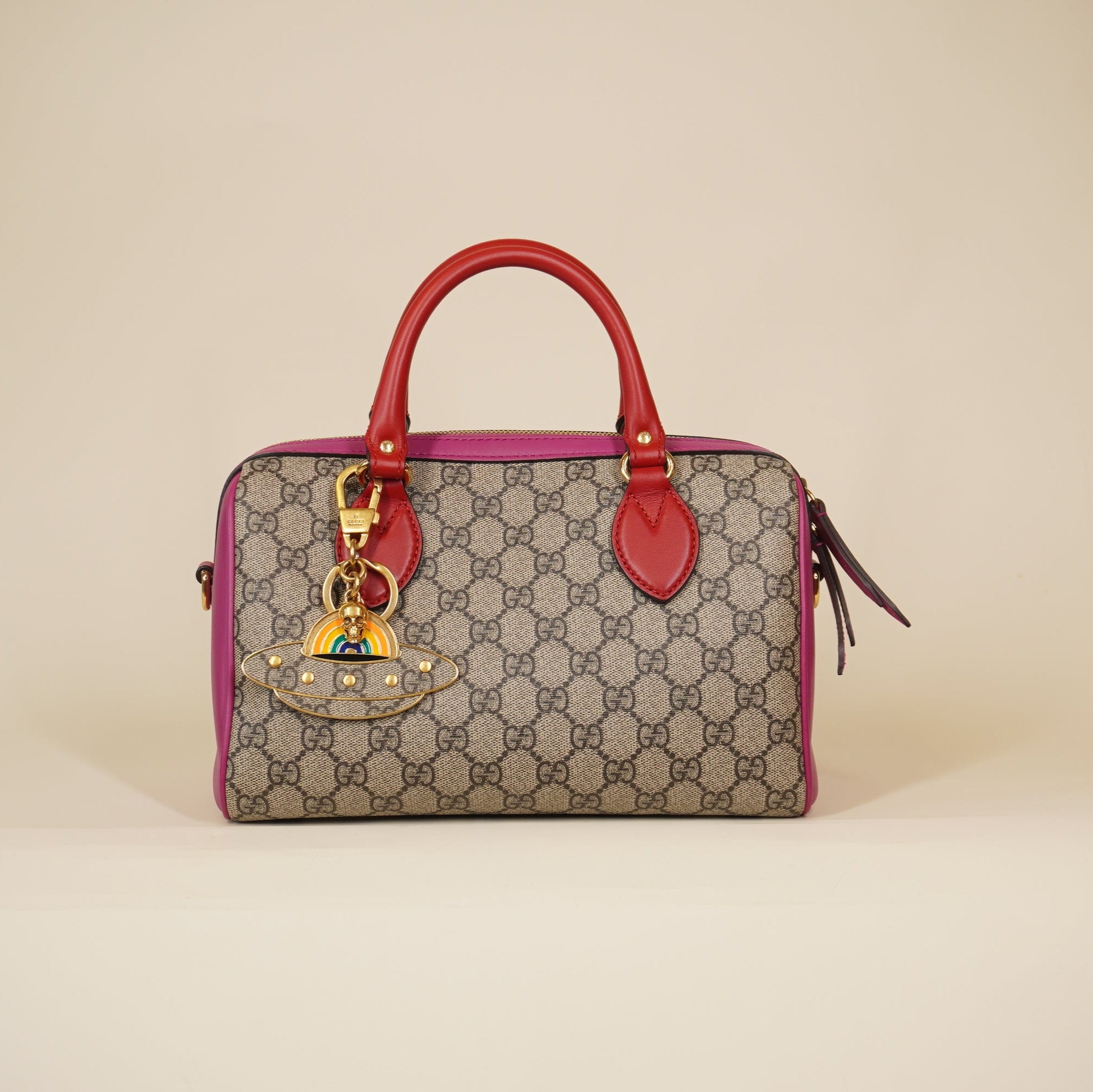 PRE-OWNED GG Supreme Monogram Moon Calfskin Small Boston Shoulder Bag