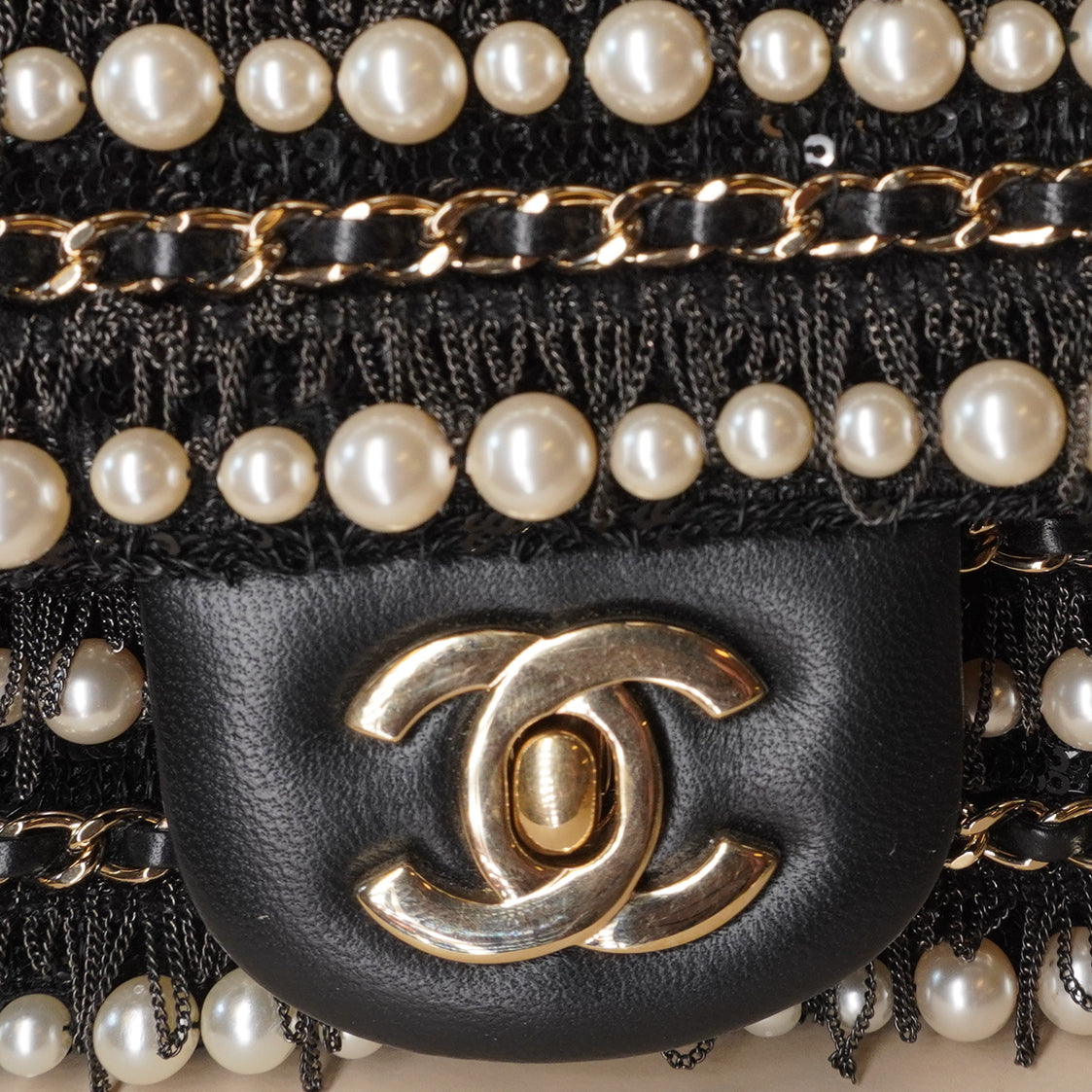 PRE-OWNED CC Mini Square Pearl Chain Flap Bag
