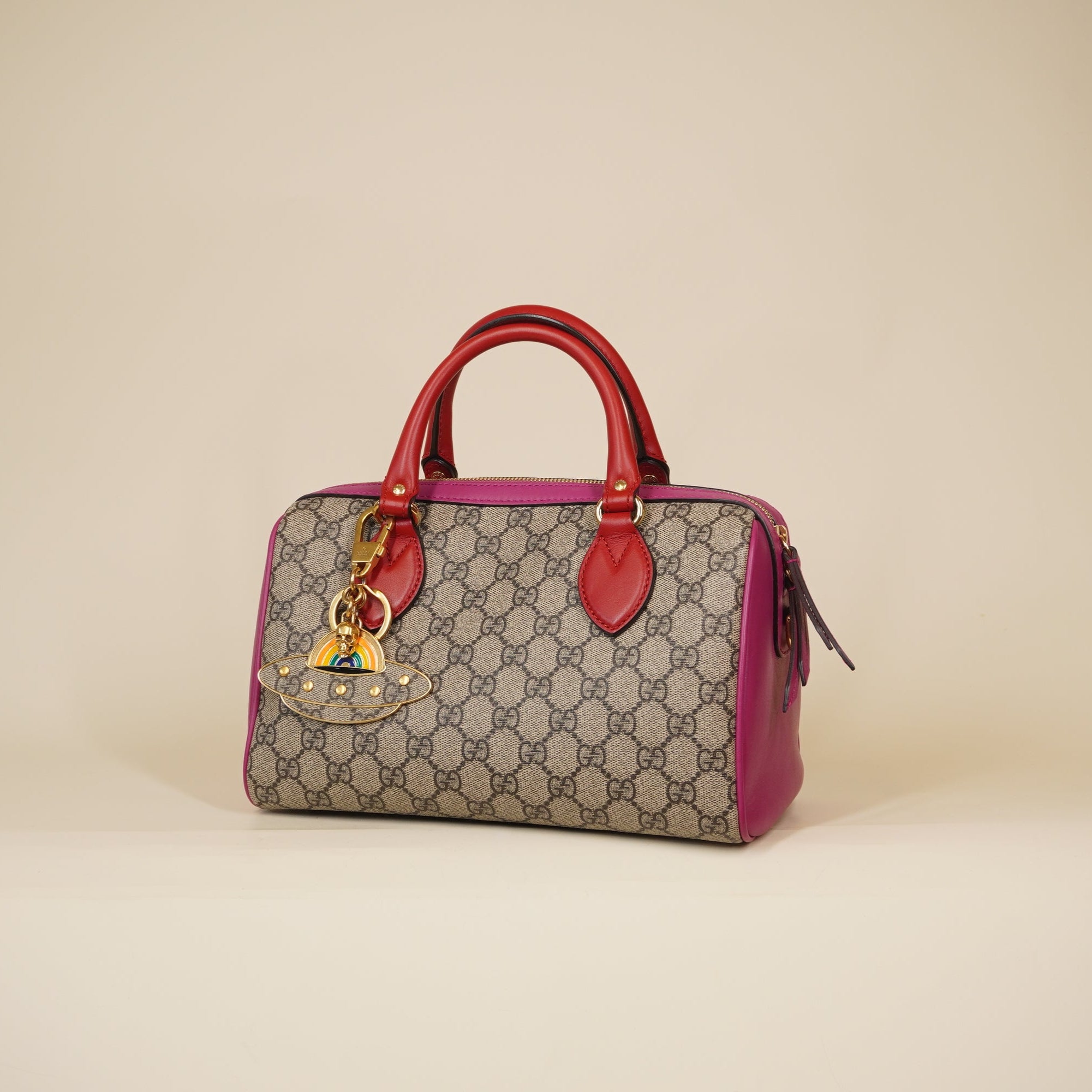 PRE-OWNED GG Supreme Monogram Moon Calfskin Small Boston Shoulder Bag