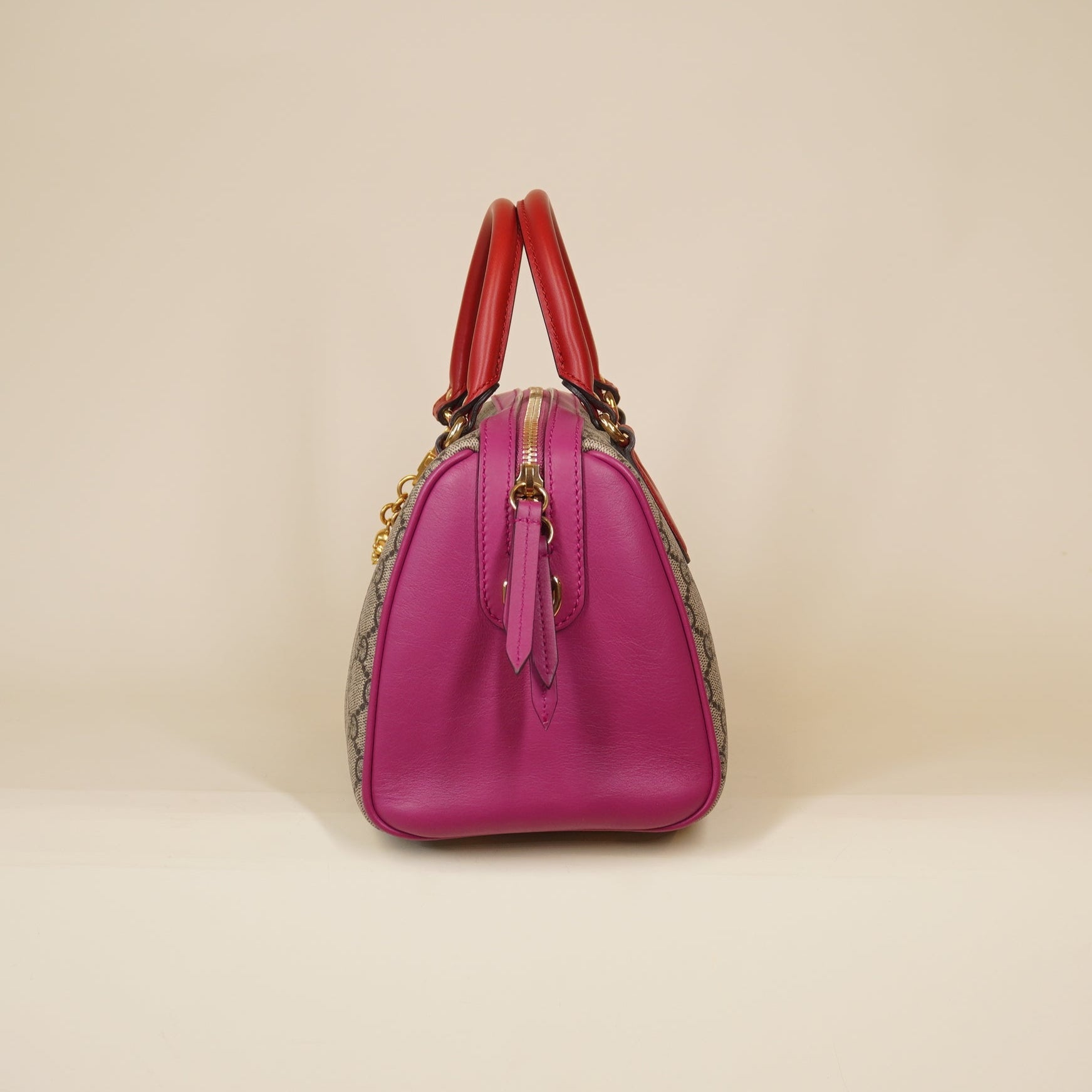 PRE-OWNED GG Supreme Monogram Moon Calfskin Small Boston Shoulder Bag
