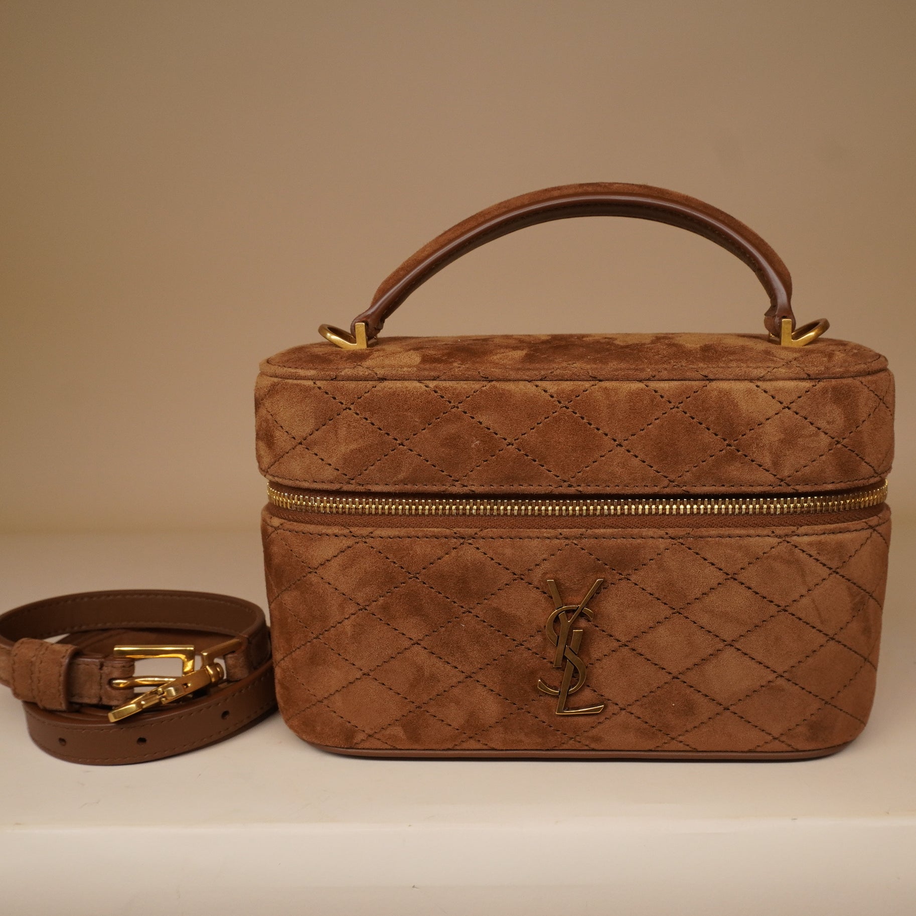 PRE-OWNED Gaby Vanity Mini Quilted Suede Shoulder Bag