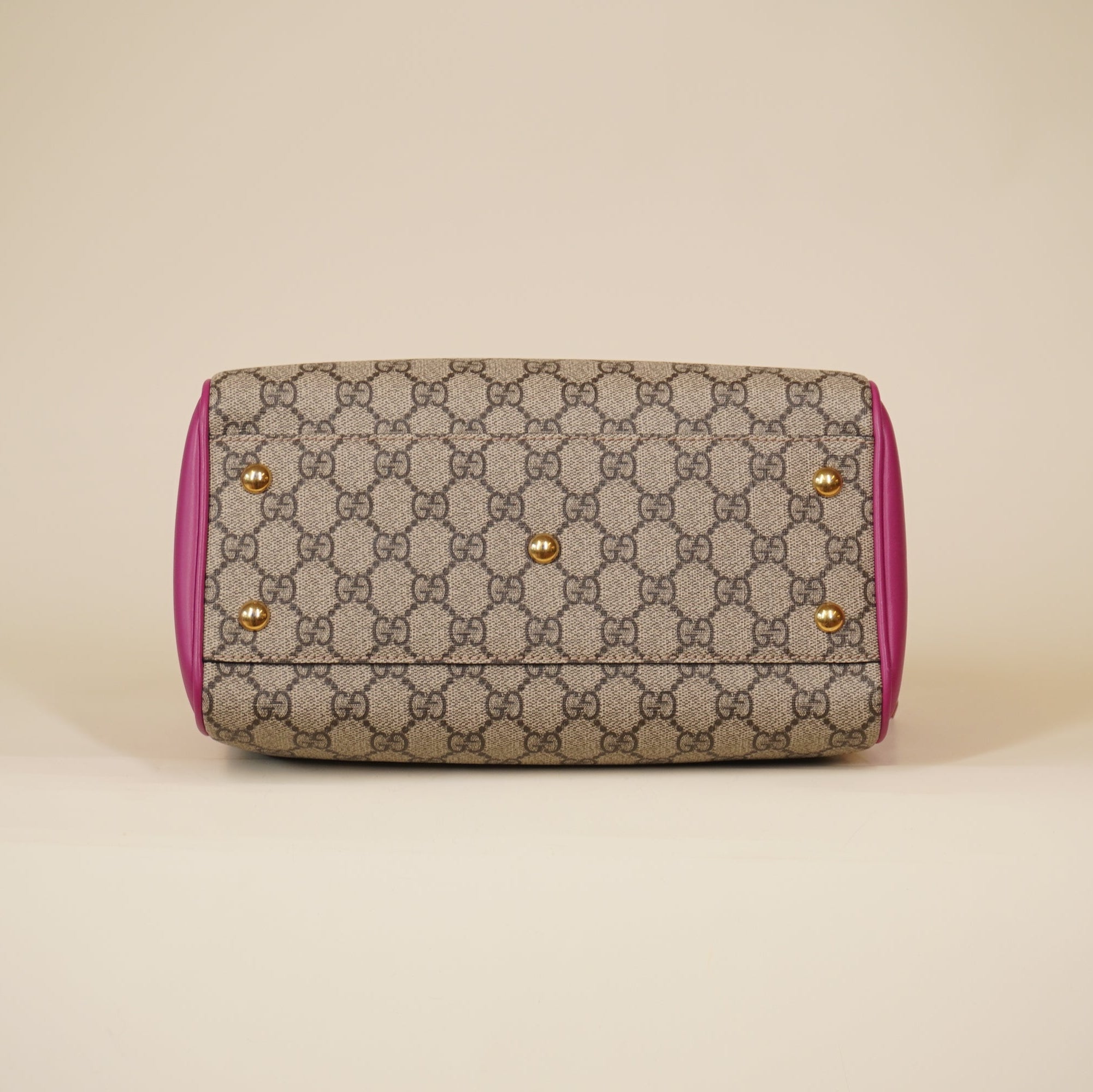 PRE-OWNED GG Supreme Monogram Moon Calfskin Small Boston Shoulder Bag
