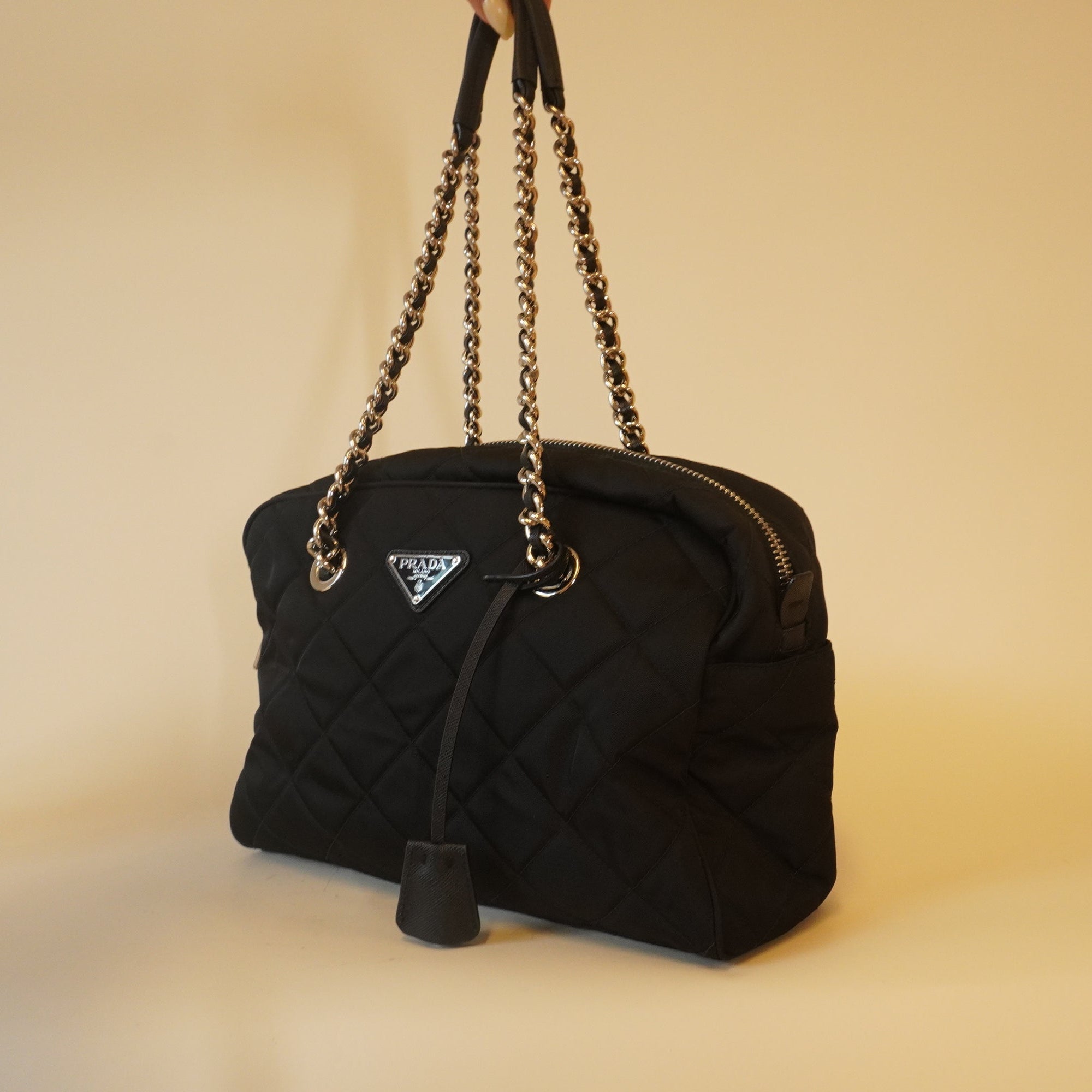 PRE-OWNED Black Nylon Tessuto Impunto Quilted Shoulder Bag